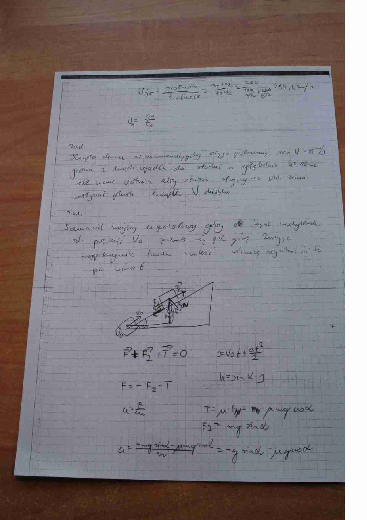 Fizyka - notatki z ćwiczeń - obliczanie F, h, a, T, F2 - strona 1