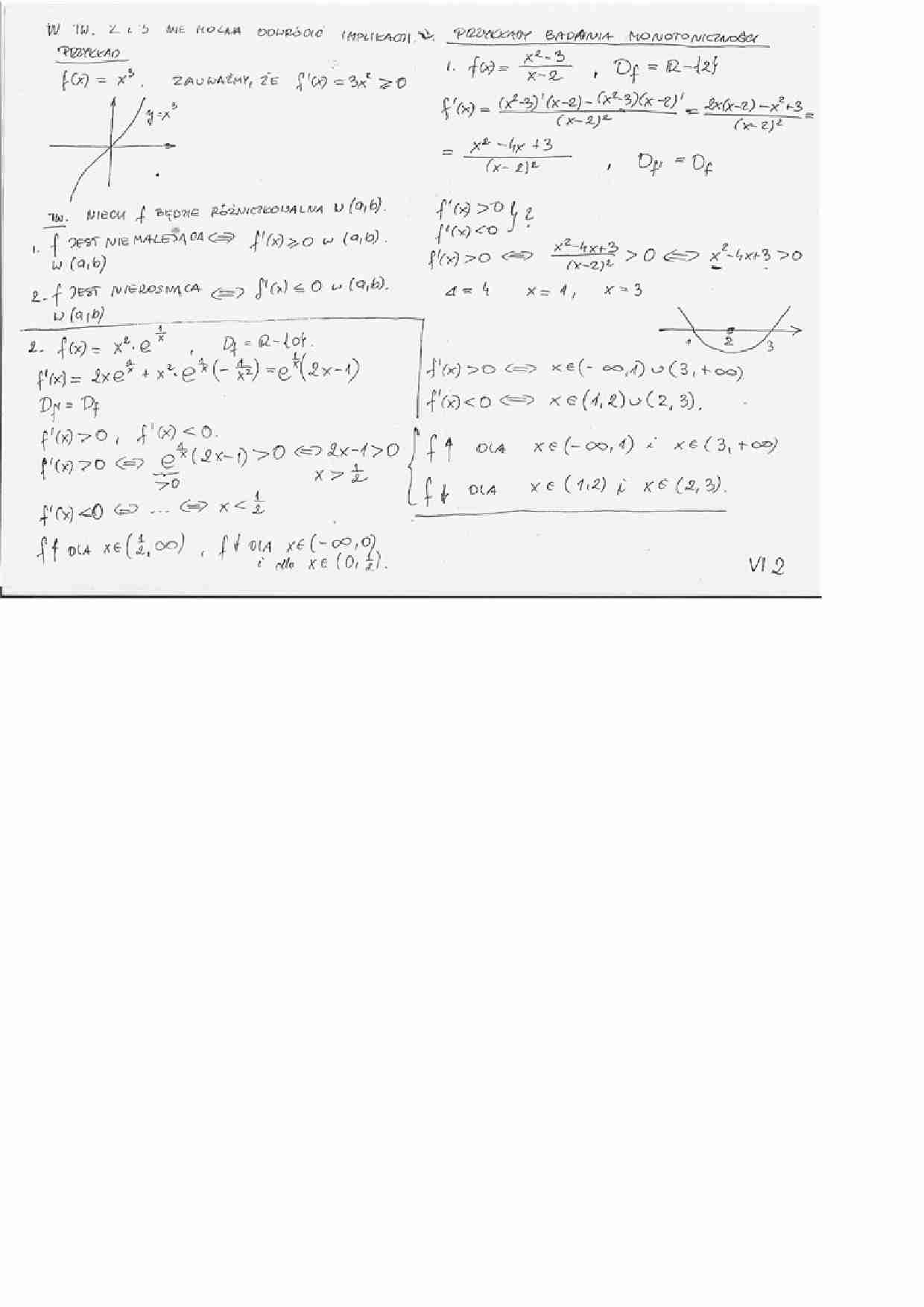 Przykłady badania monotoniczności - wykład 2 - strona 1