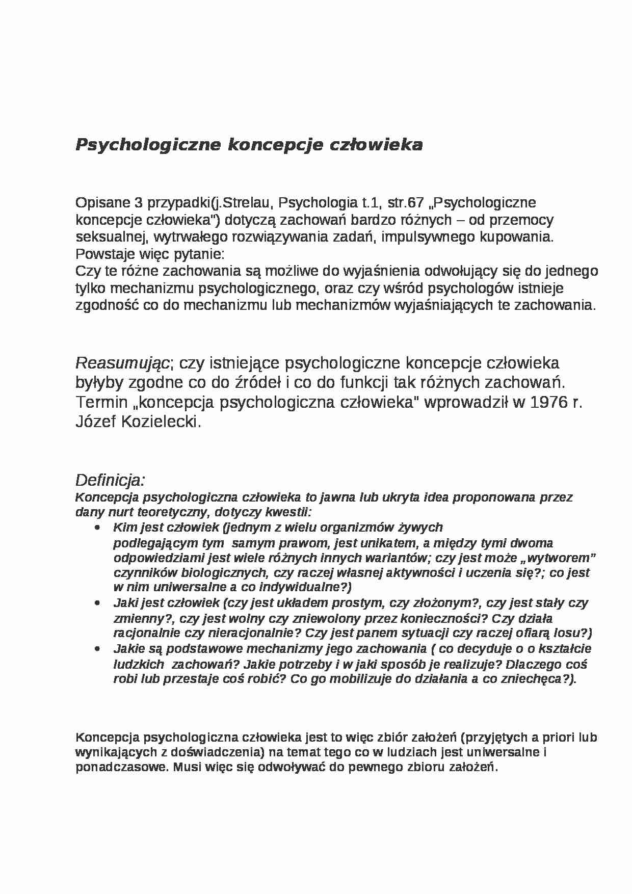 Psychologiczne koncepcje człowieka - strona 1