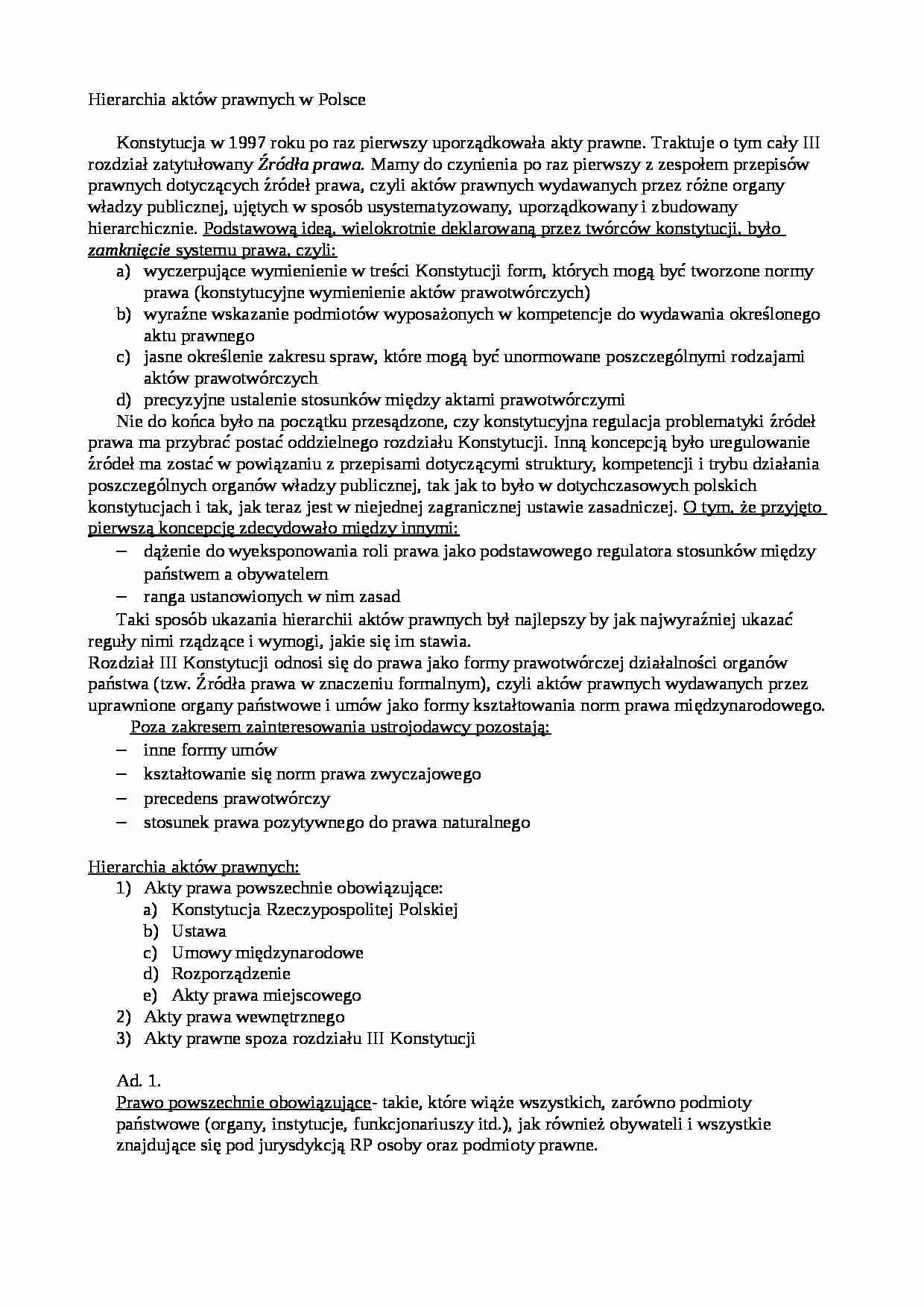 Hierarchia aktów prawnych w Polsce - strona 1
