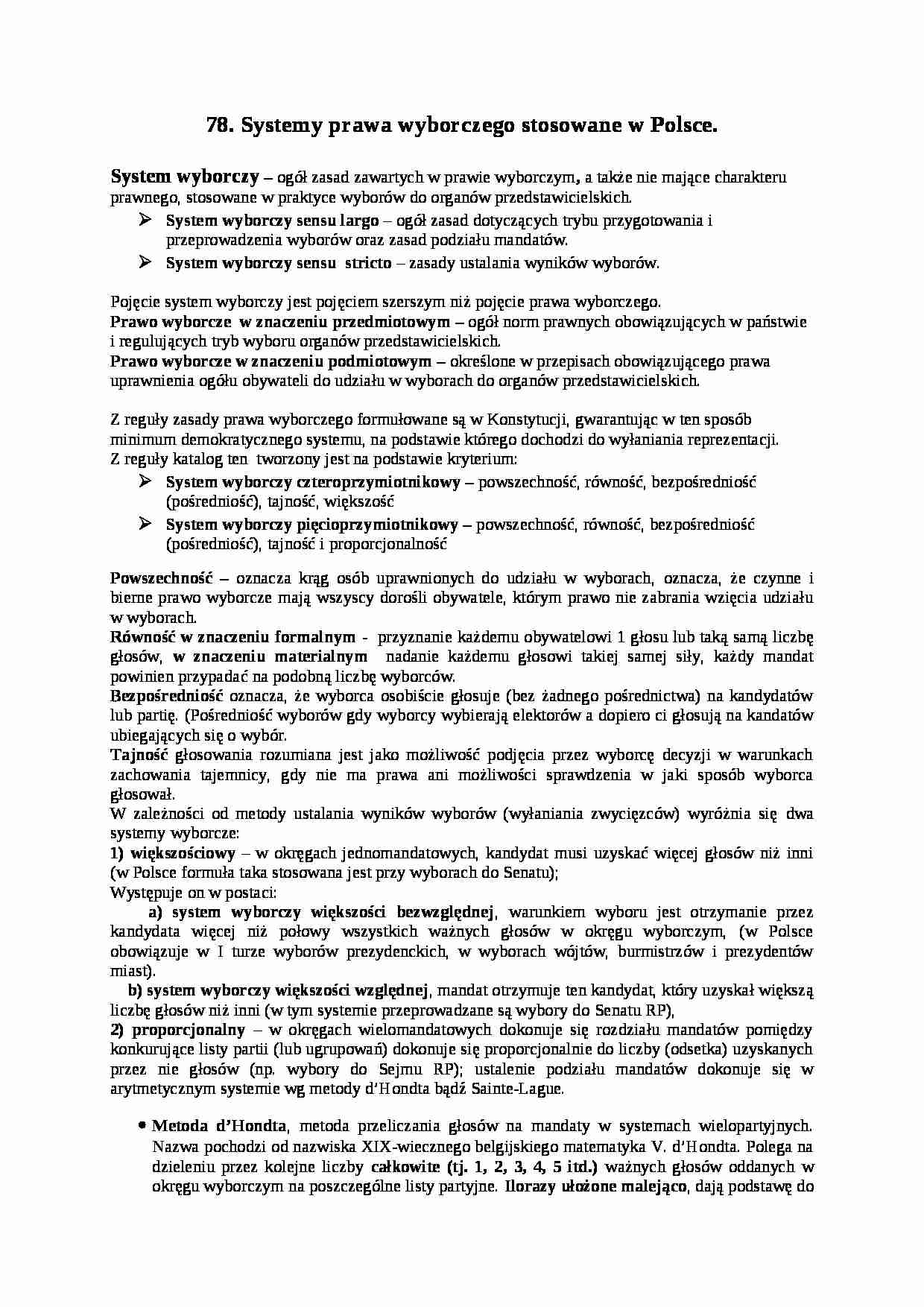 Systemy prawa wyborczego stosowane w Polsce - strona 1