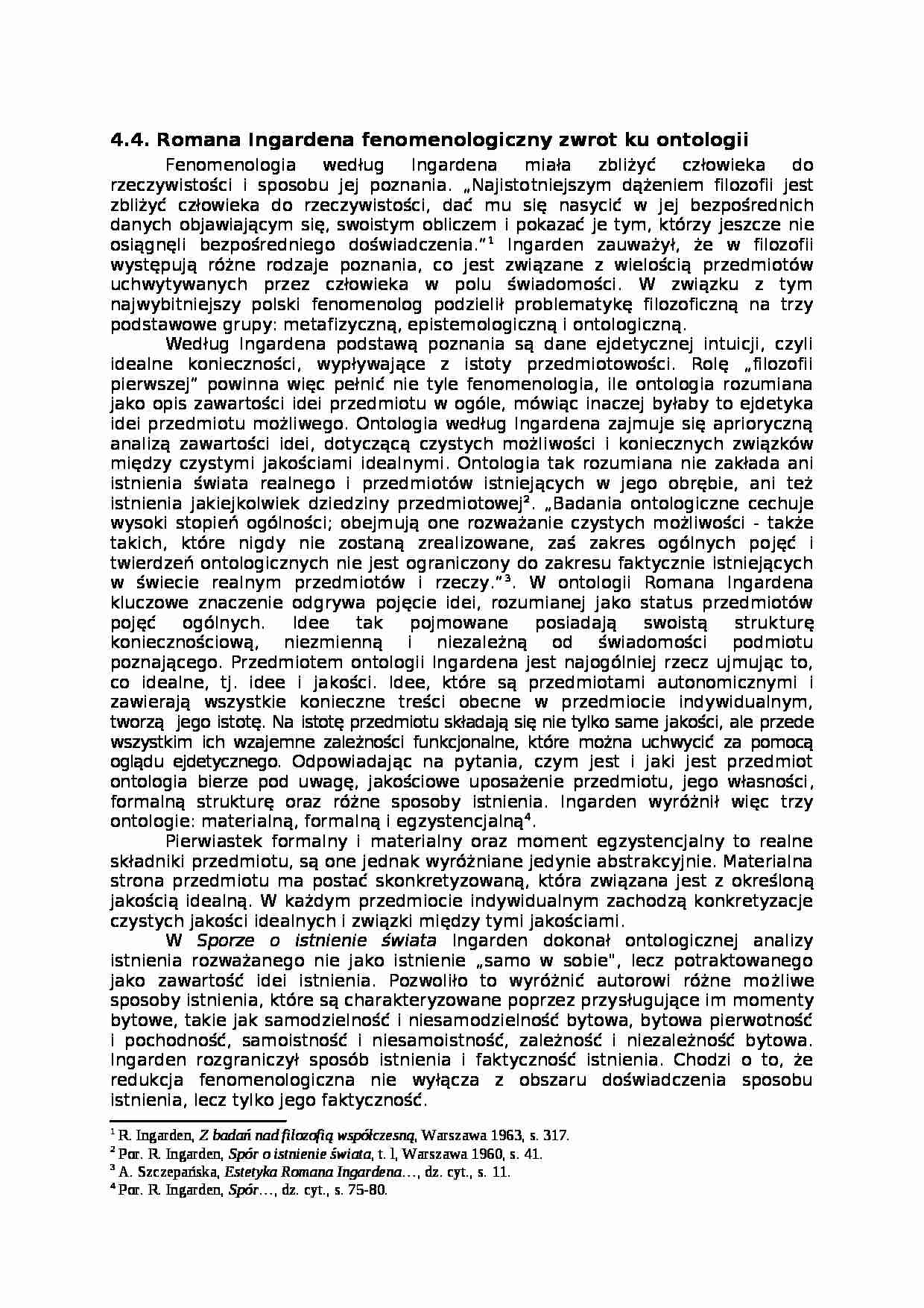 Romana Ingardena fenomenologiczny zwrot ku ontologii - strona 1