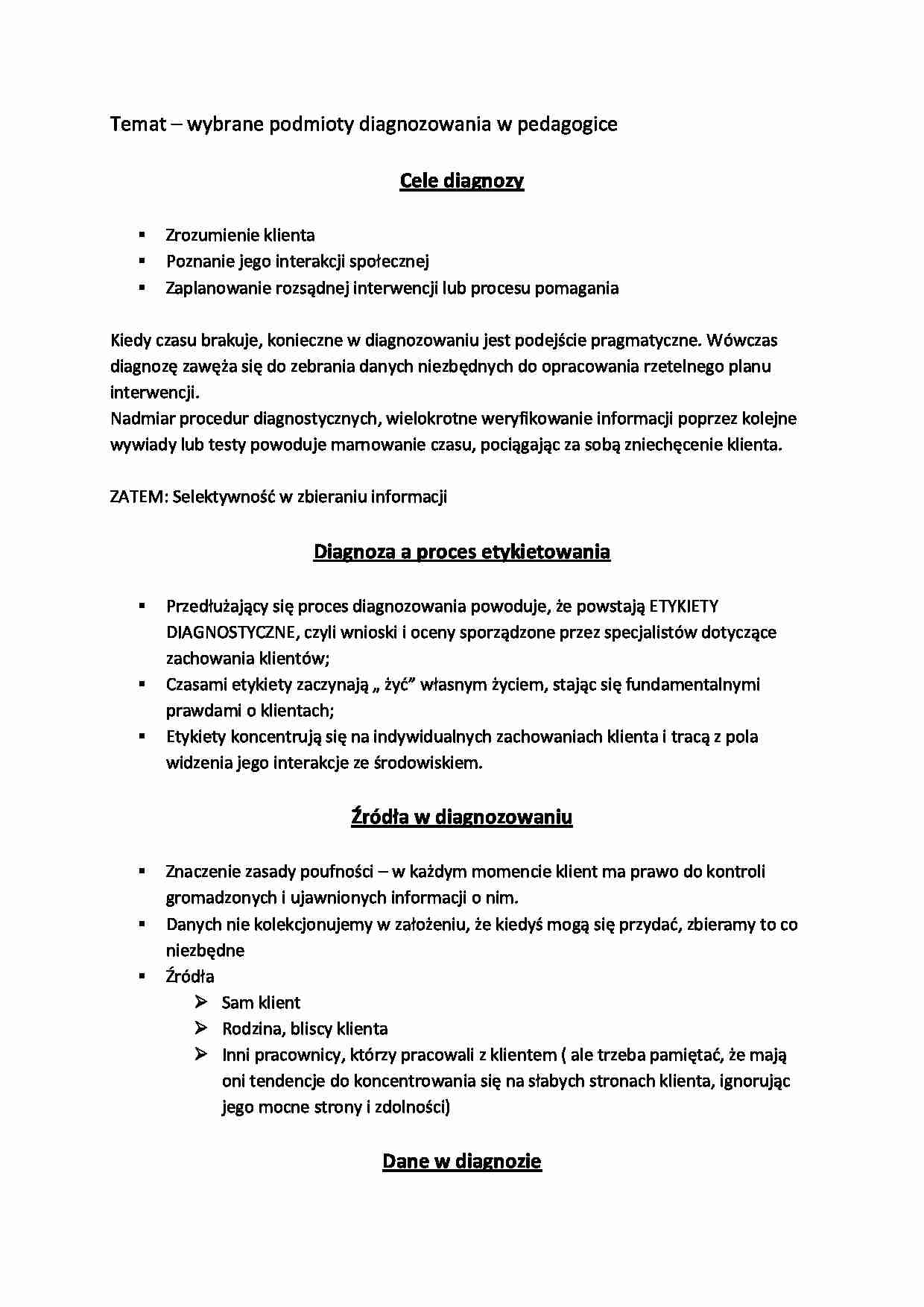 Wybrane podmioty diagnozowania w pedagogice - strona 1