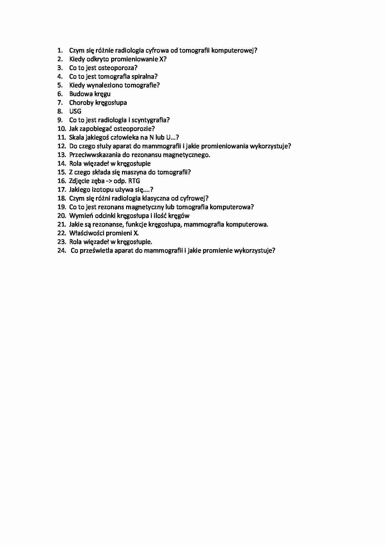 Radiologia - pytania  - strona 1