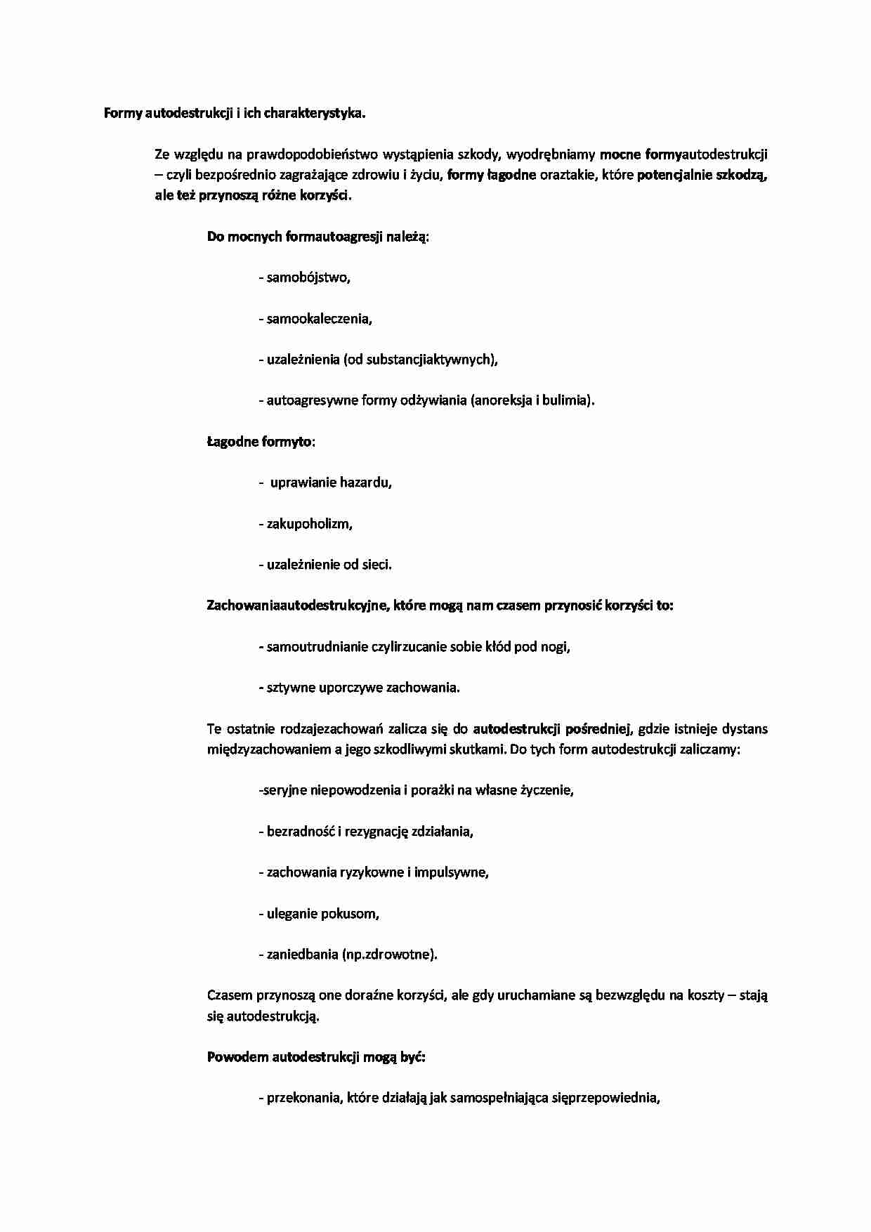 Formy autodestrukcji i ich charakterystyka - strona 1