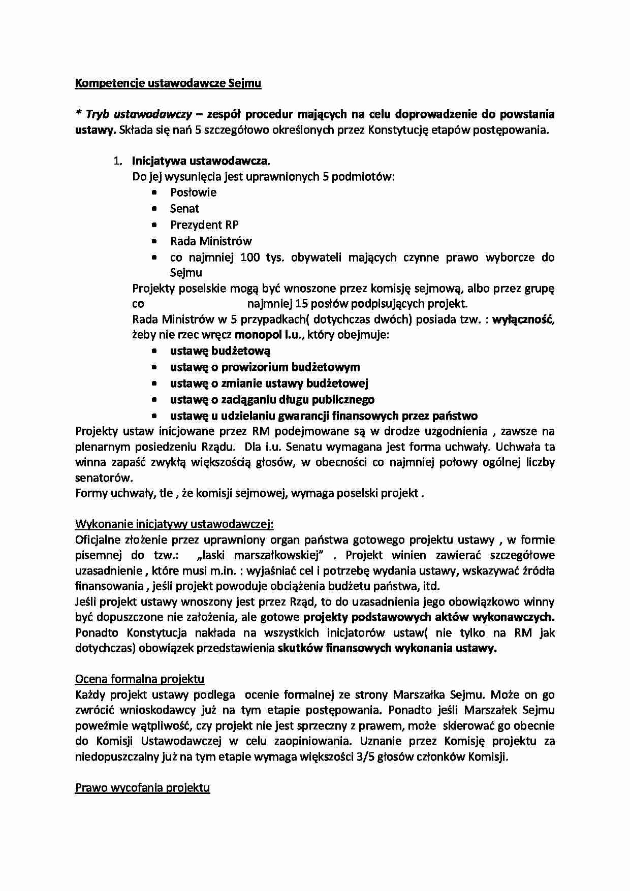 Kompetencje ustawodawcze Sejmu - strona 1