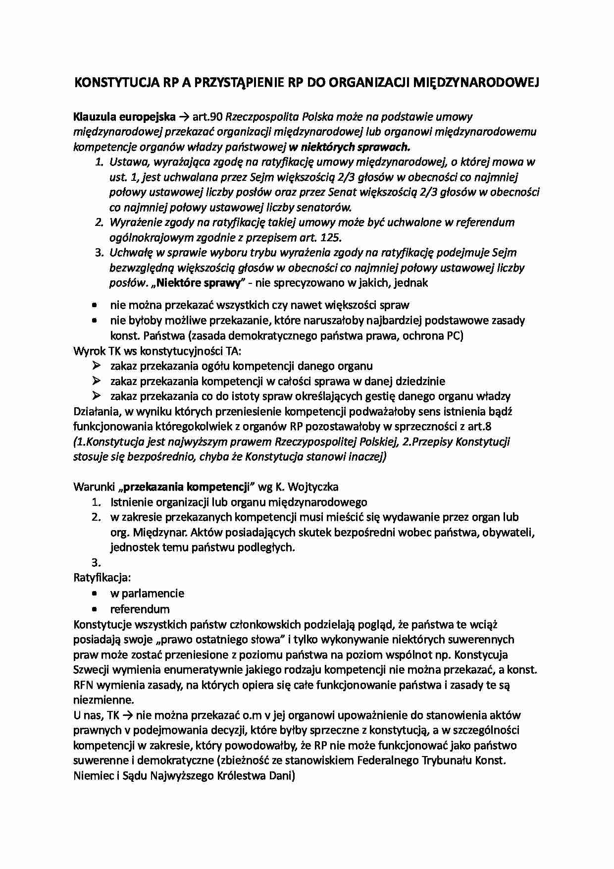 Konstytucja RP a przystąpienie RP do organizacji międzynarodowej - strona 1