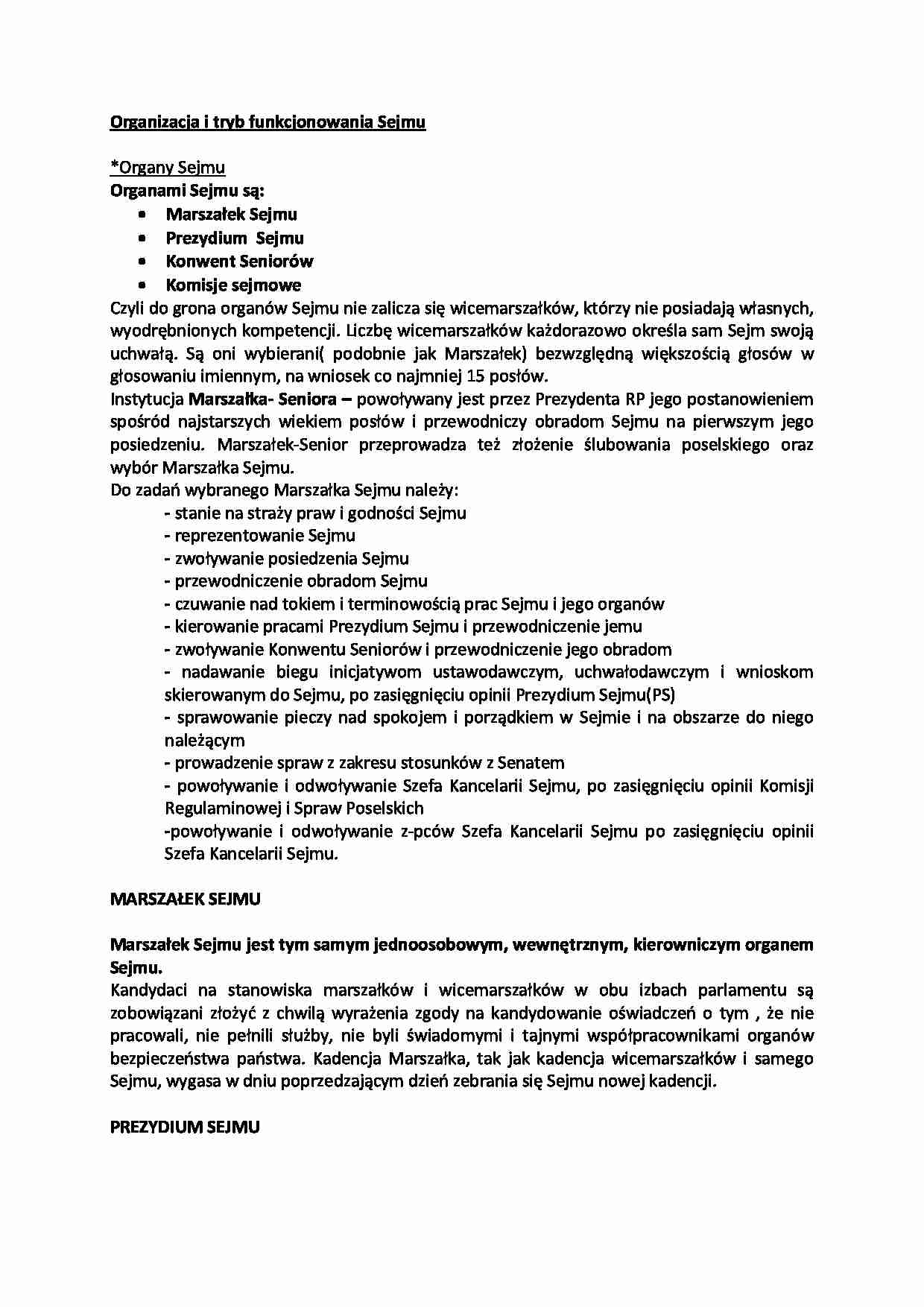 Organizacja i tryb funkcjonowania Sejmu - strona 1