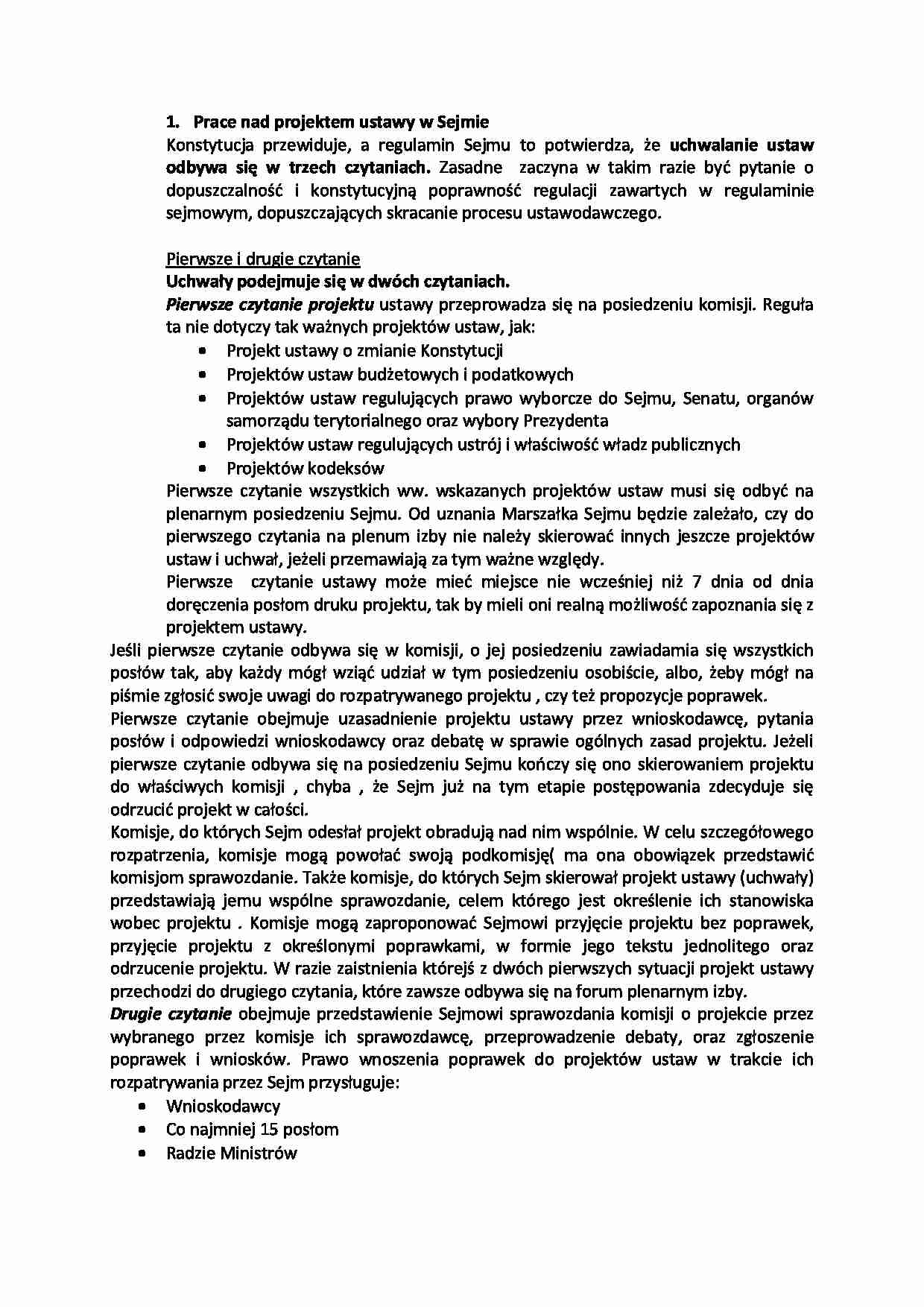 Prace nad projektem ustawy w Sejmie  i Senacie - strona 1