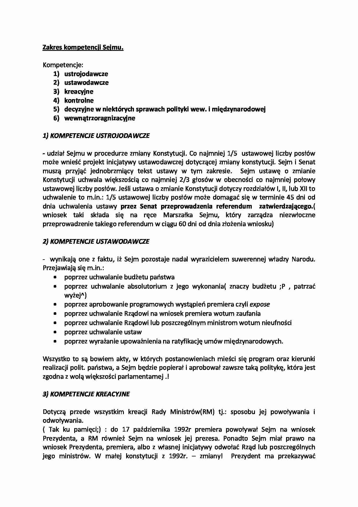 Zakres kompetencji Sejmu - strona 1