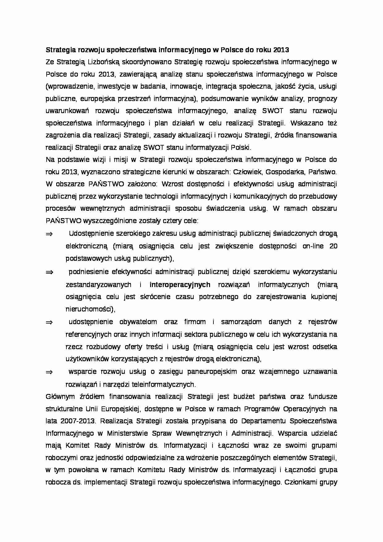 Strategia rozwoju społeczeństwa informacyjnego w Polsce - strona 1