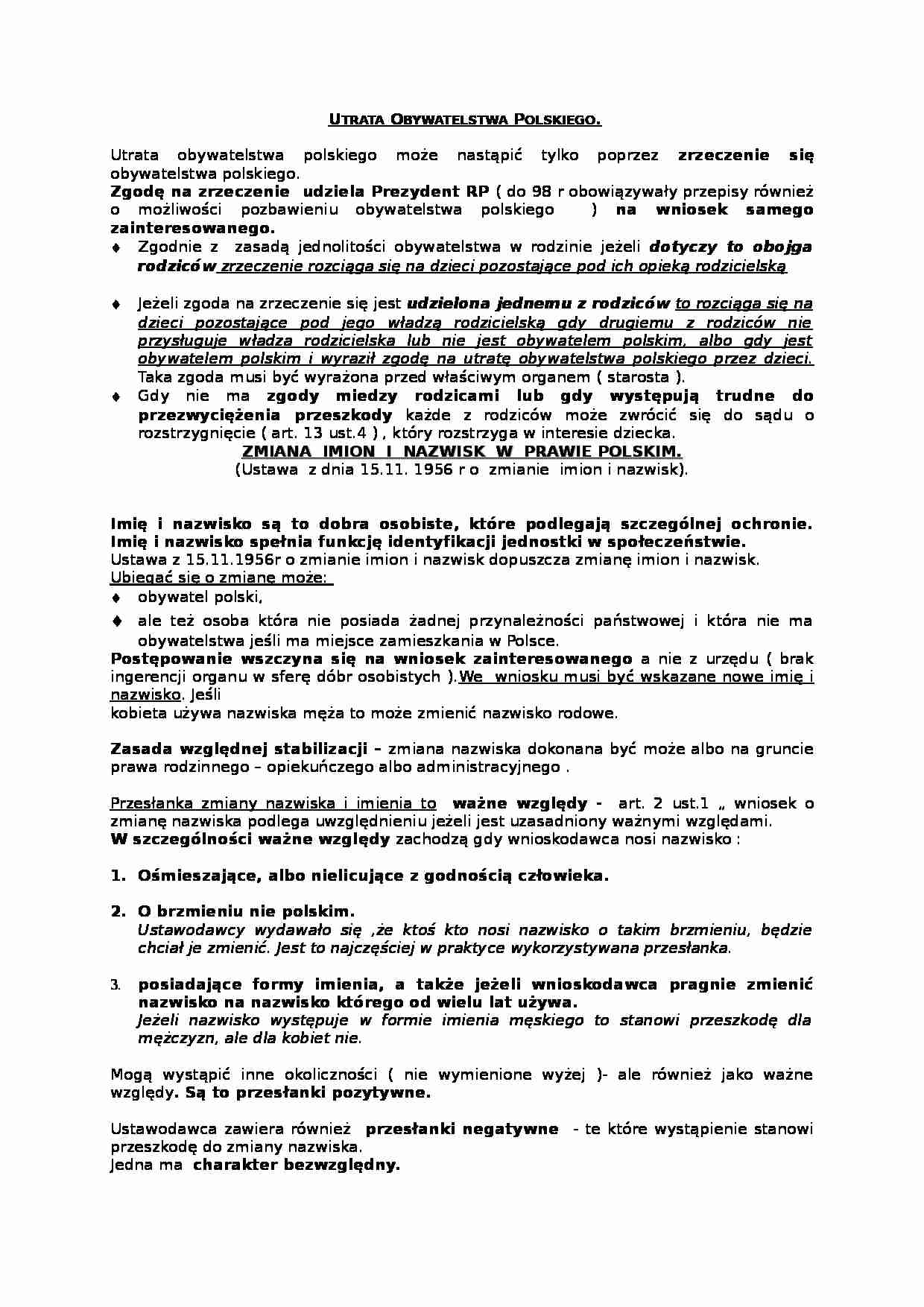 Utrata Obywatelstwa Polskiego - strona 1