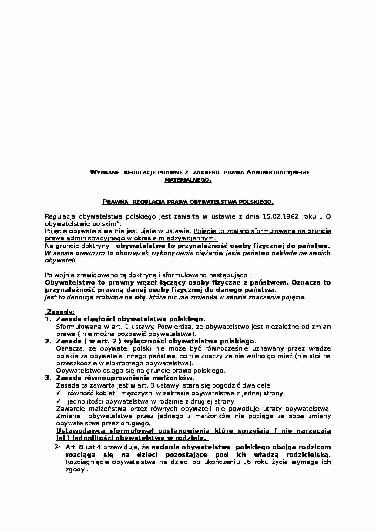 Wybrane regulacje prawne z zakresu prawa Administracyjnego materialnego - strona 1