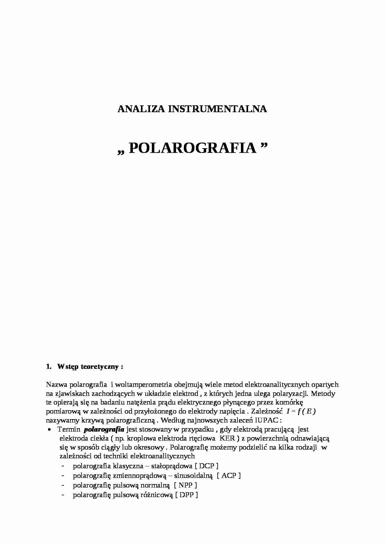 Polarografia -  omówienie zagadnienia - strona 1
