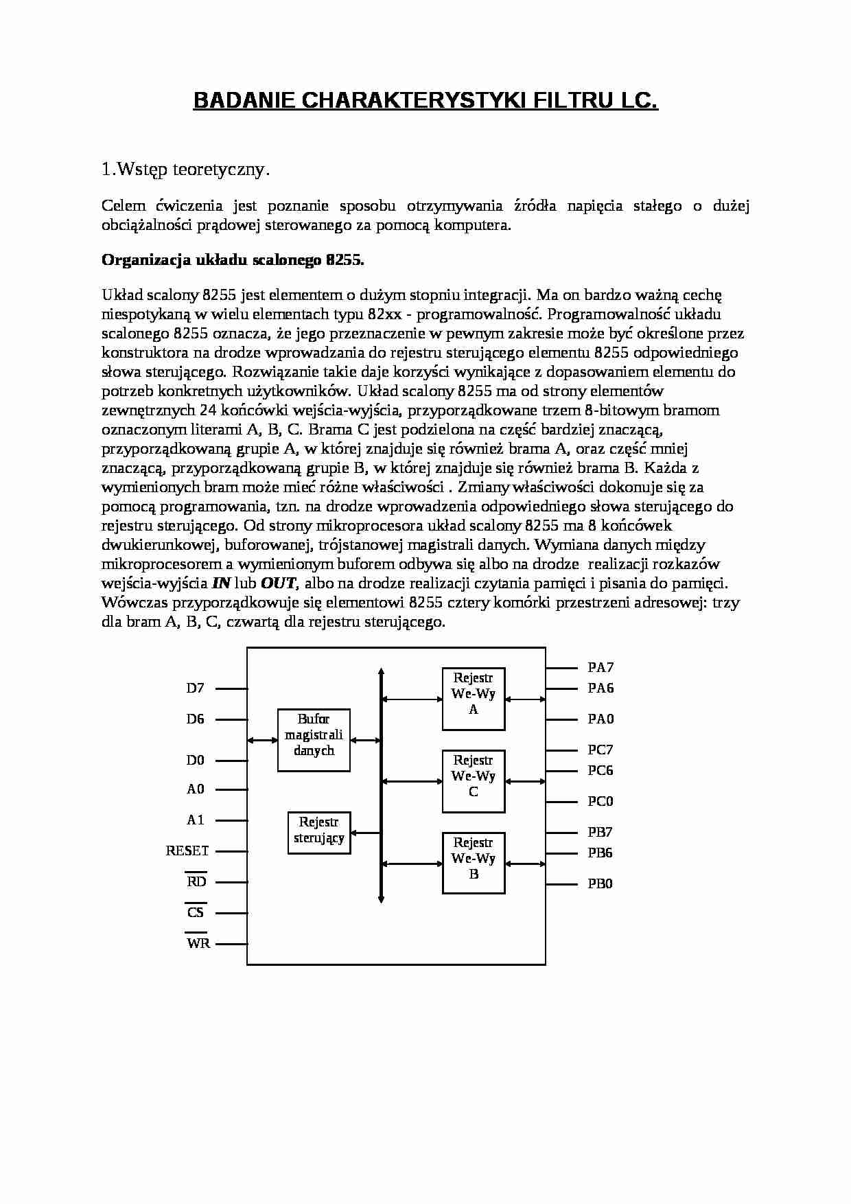 Badania  charakterystyki filtru  LC - strona 1