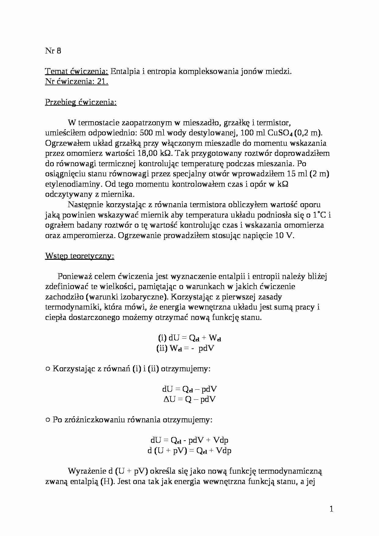 Entalpia i entropia kompleksowania jonów miedzi - strona 1