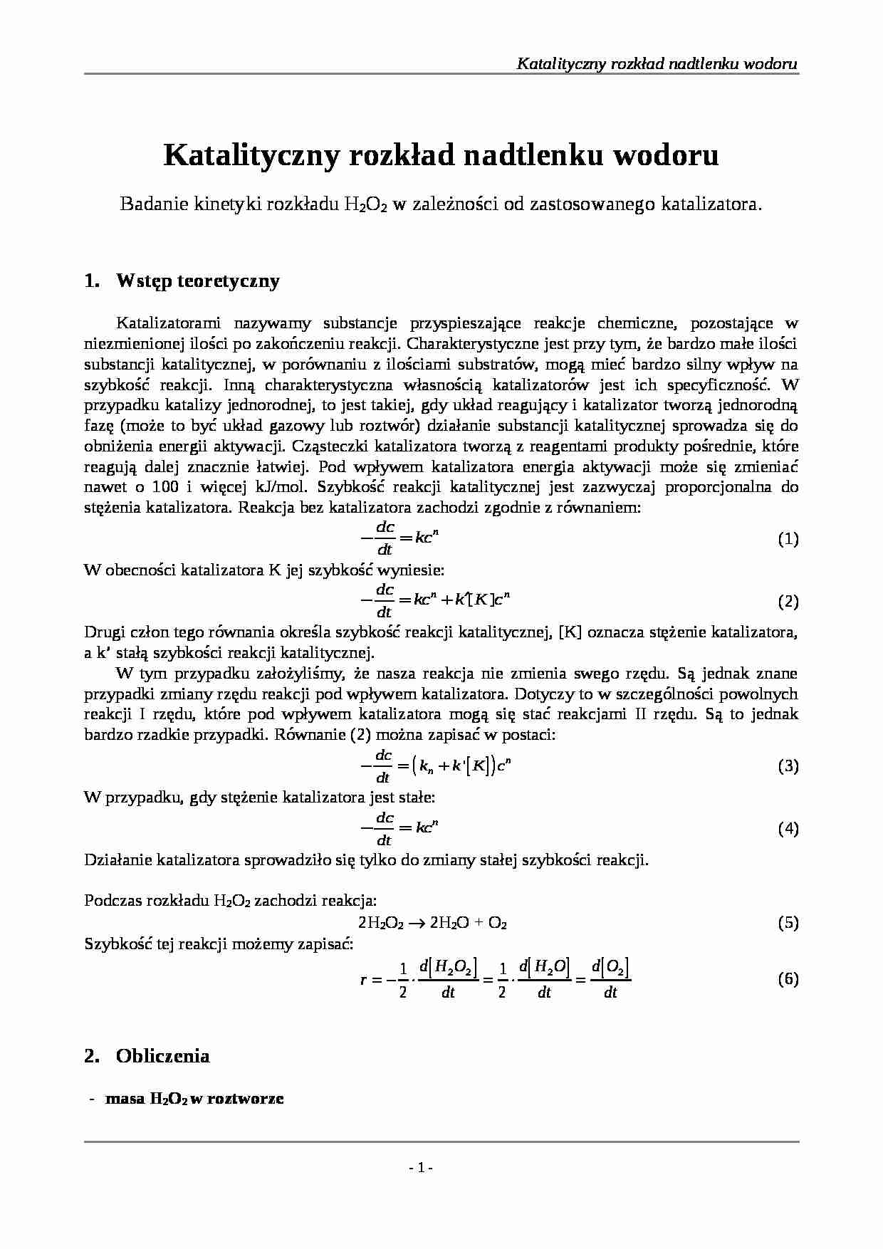 Katalityczny rozkład nadtlenku wodoru - strona 1