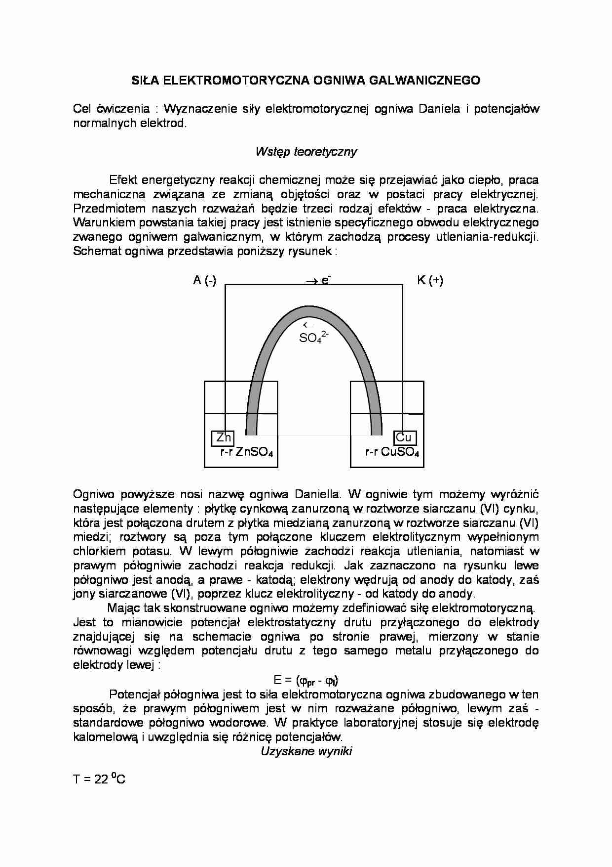 Siła elektromotoryczna ogniwa galwanicznego - strona 1