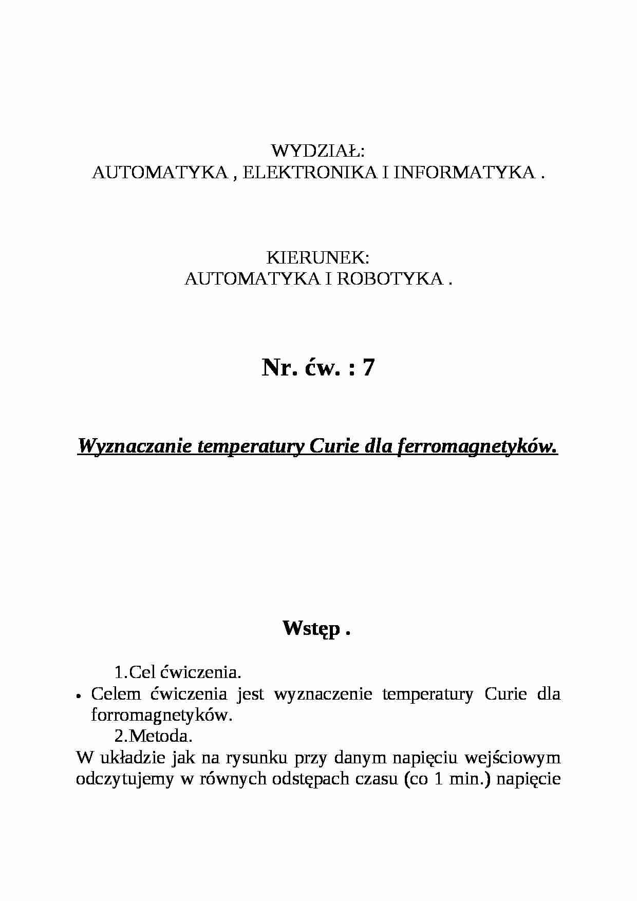 Wyznaczanie temperatury Curie dla ferromagnetyków - strona 1