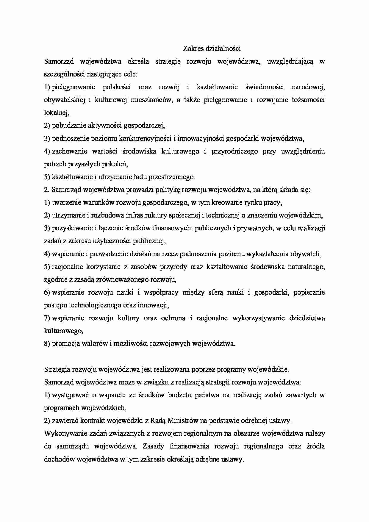 Zakres działalności samorządu województwa - strona 1