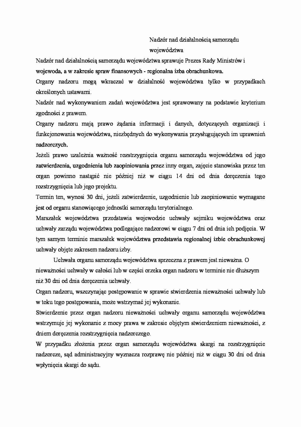 Nadzór nad działalnością samorządu województwa - strona 1