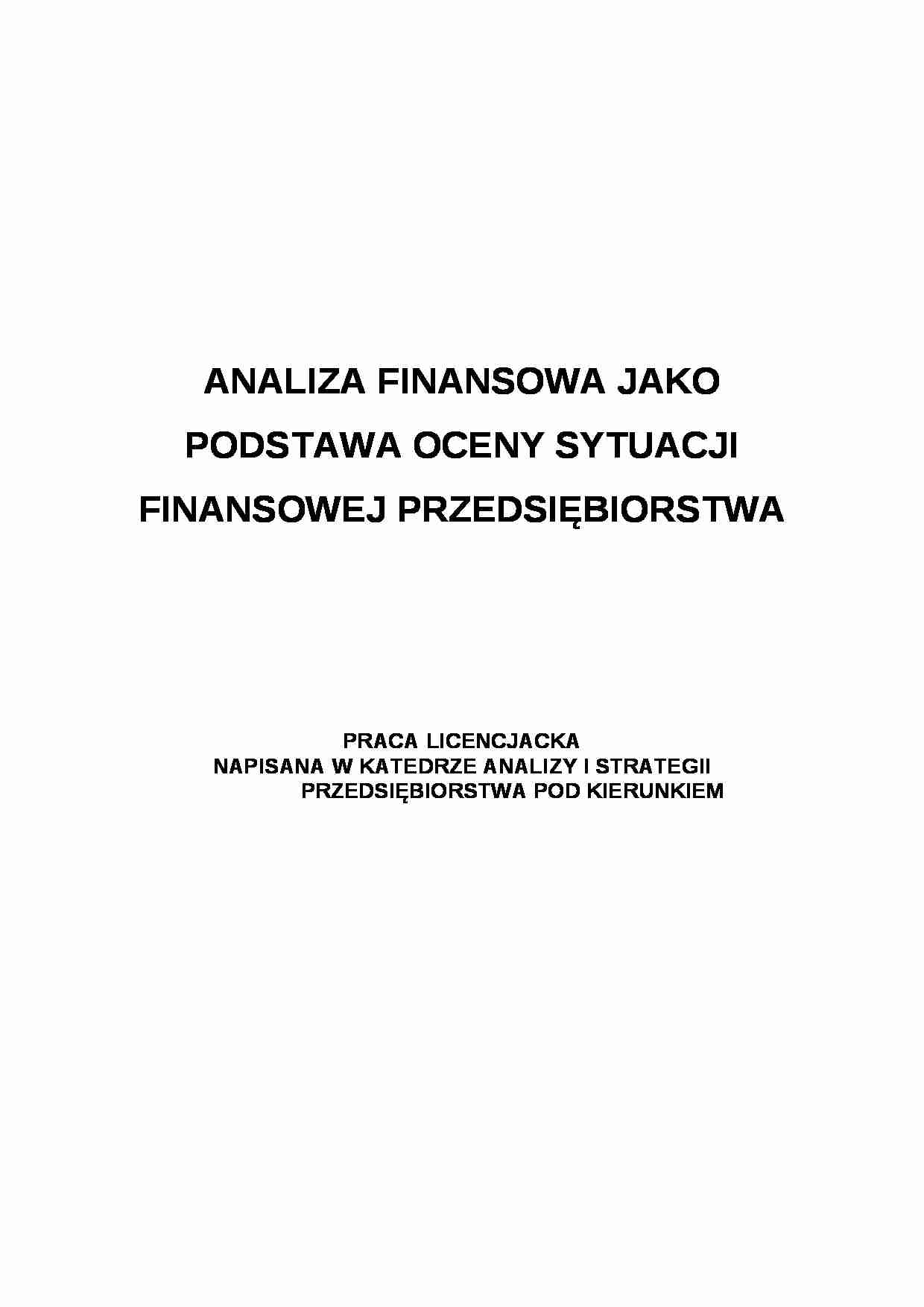 Analiza finansowa - praca licencjacka - strona 1
