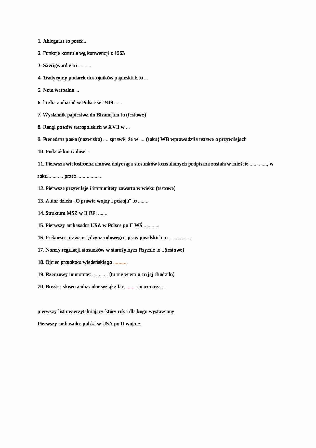 Protokół dyplomatyczny - pytania do egzaminu - strona 1