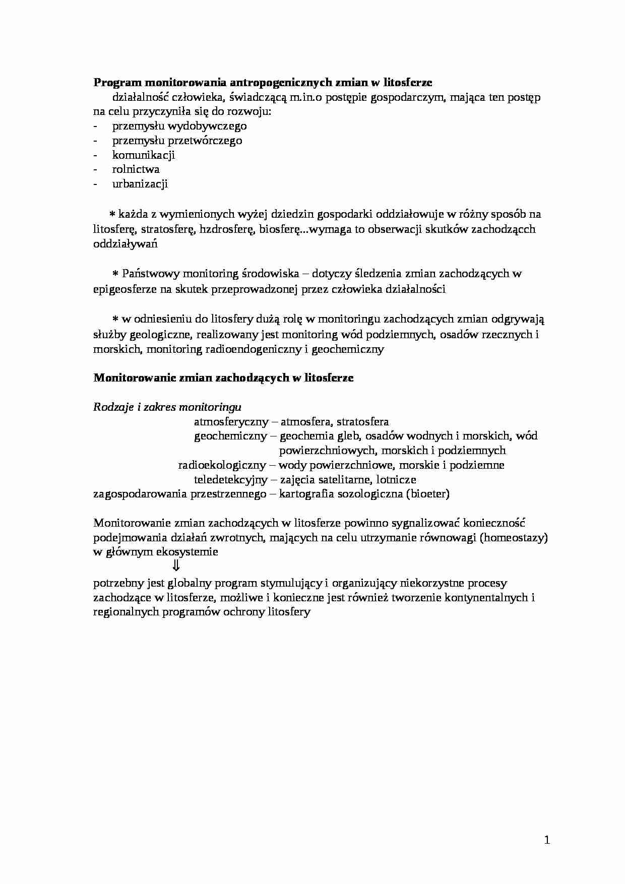 Program monitorowania antropogenicznych zmian w litosferze - strona 1