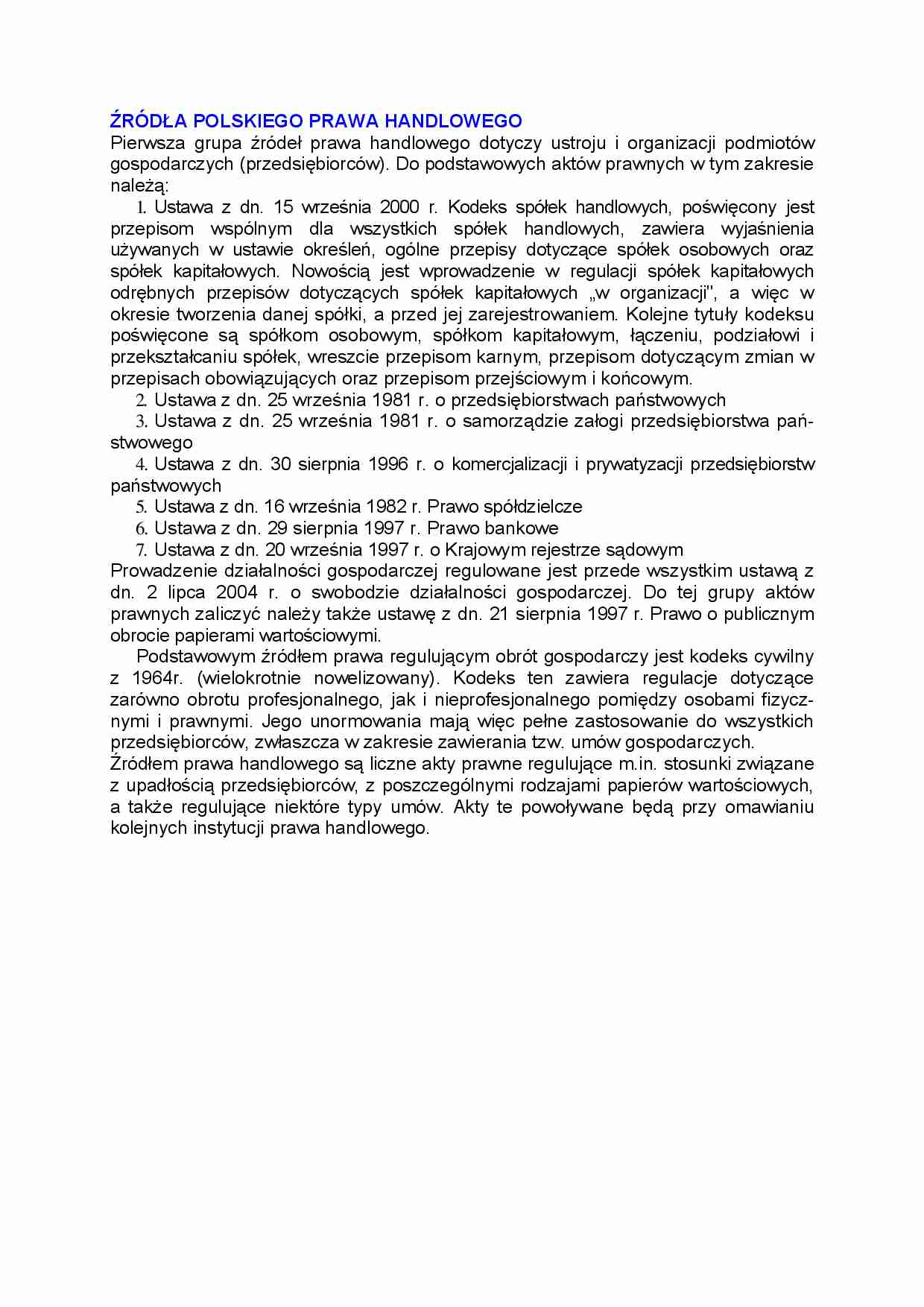 Źródła polskiego prawa handlowego - strona 1
