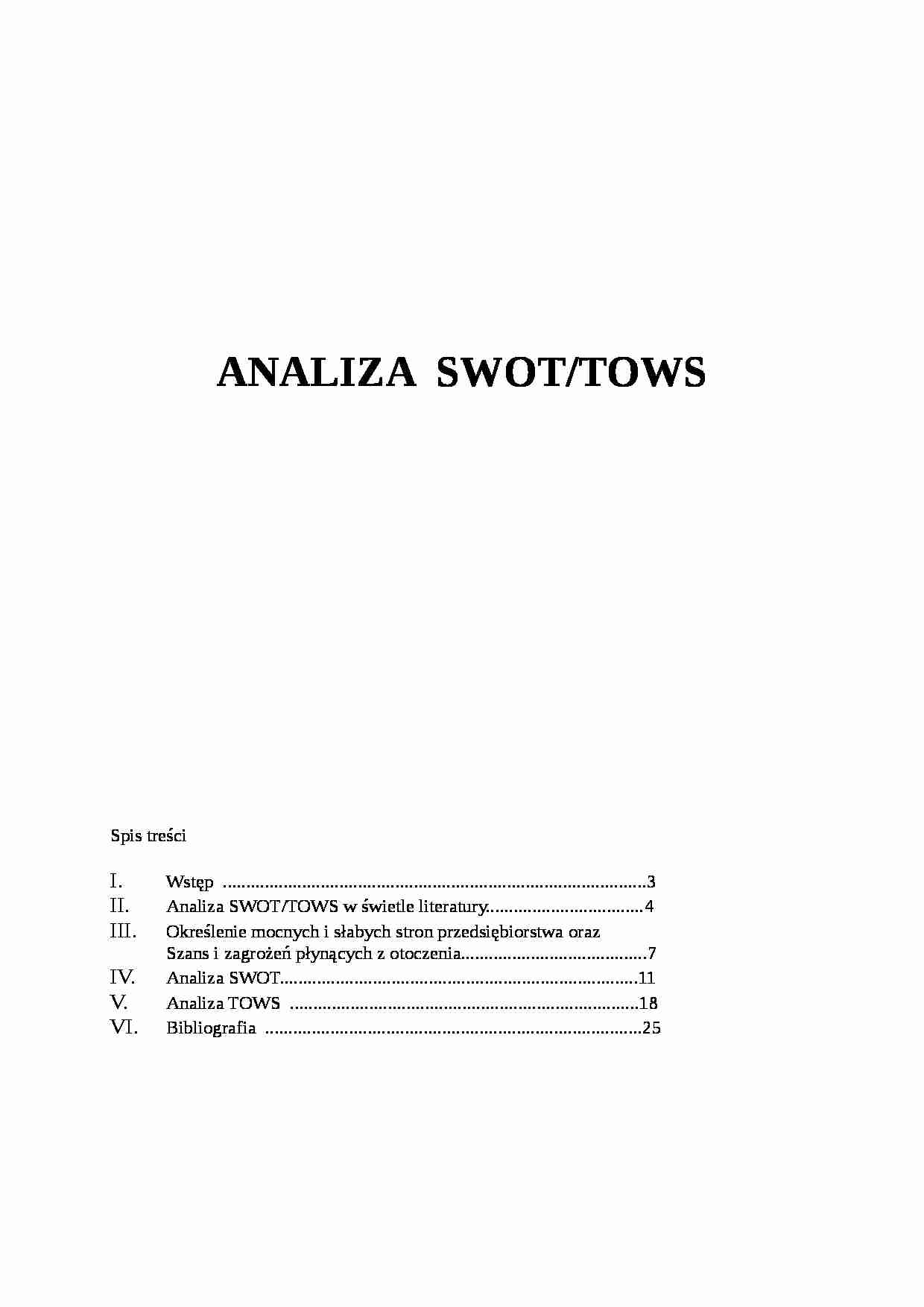 Analiza SWOT, TOWS w świetle literatury - strona 1