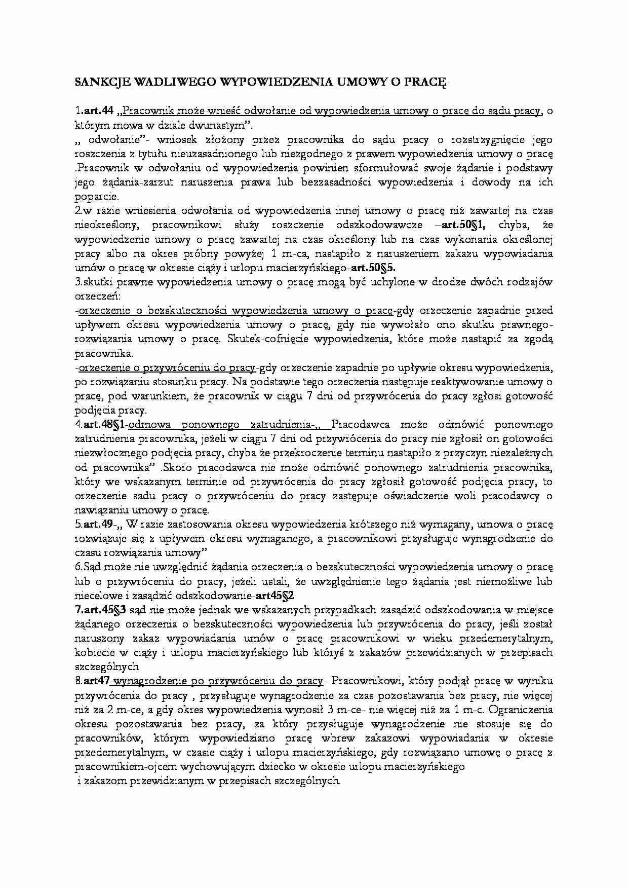 Sankcje wadliwego wypowiedzenia umowy o pracę - strona 1