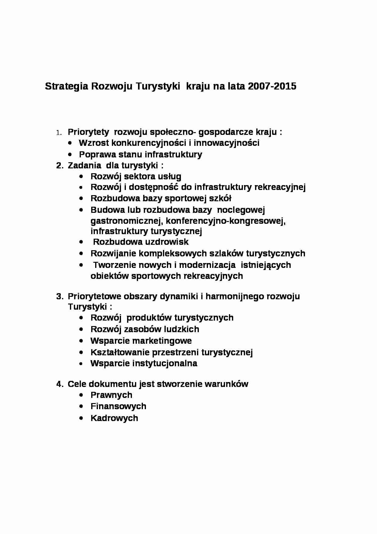 Strategia Rozwoju Turystyki kraju na lata 2007-2015 - strona 1