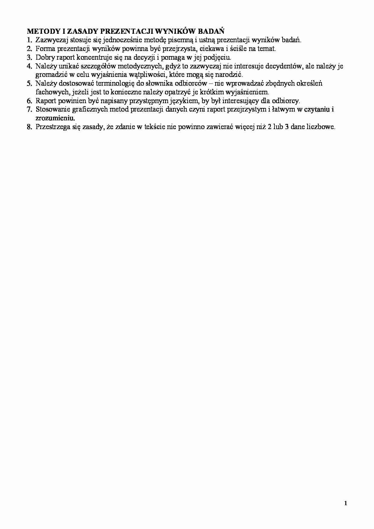 Metody i zasady prezentacji wyników badań marektingowych - strona 1