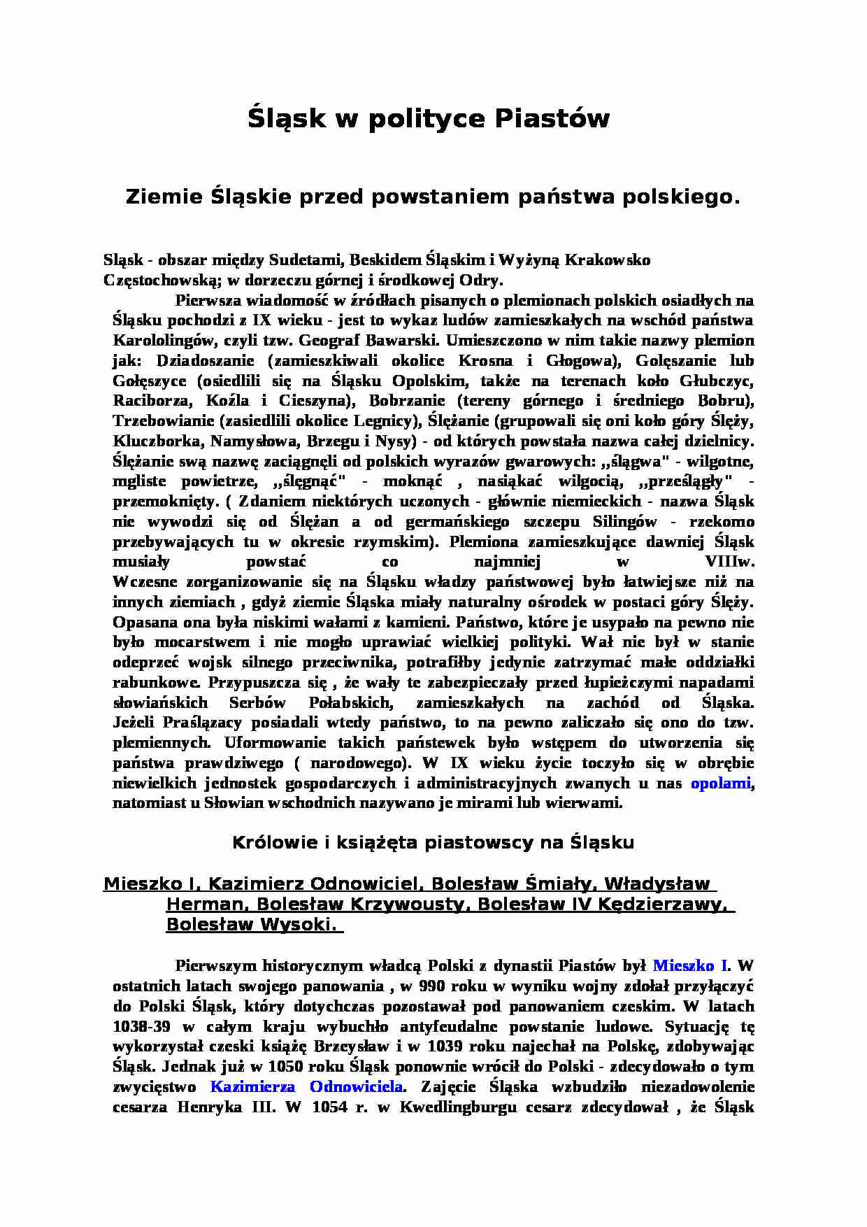 Śląski w polityce Piastów - strona 1