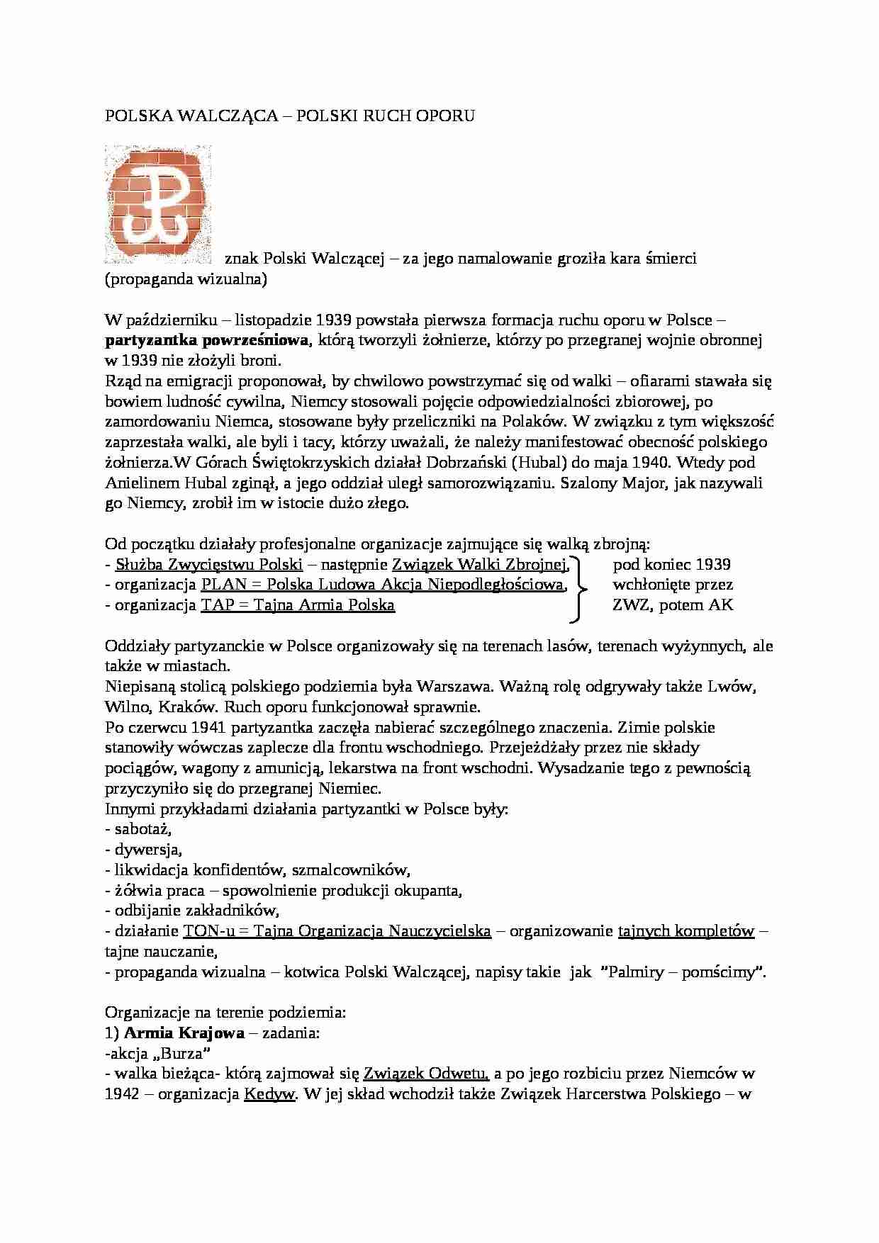Polska Walcząca - polski ruch oporu  - strona 1