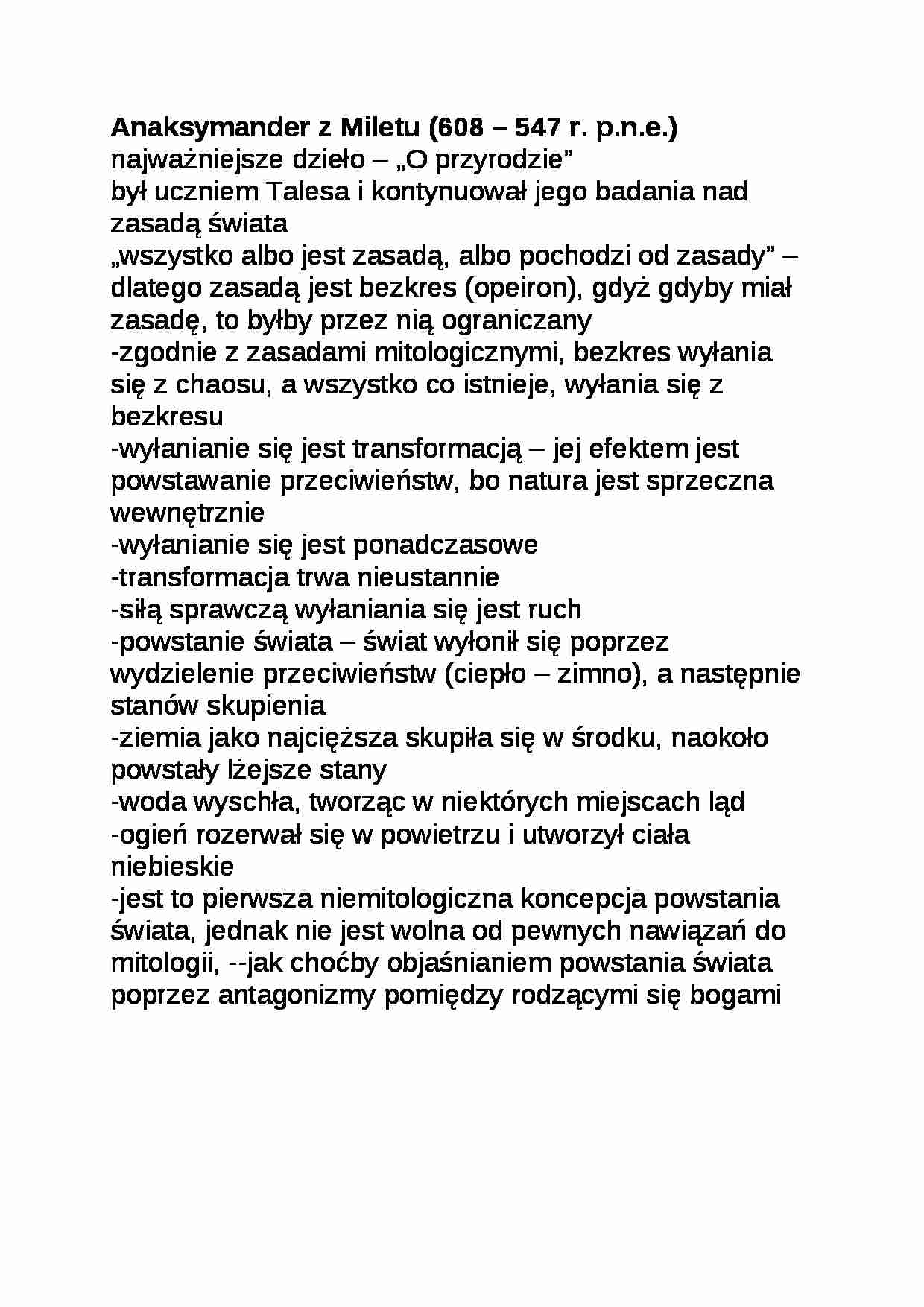 Anaksymander z Miletu - Natura - strona 1