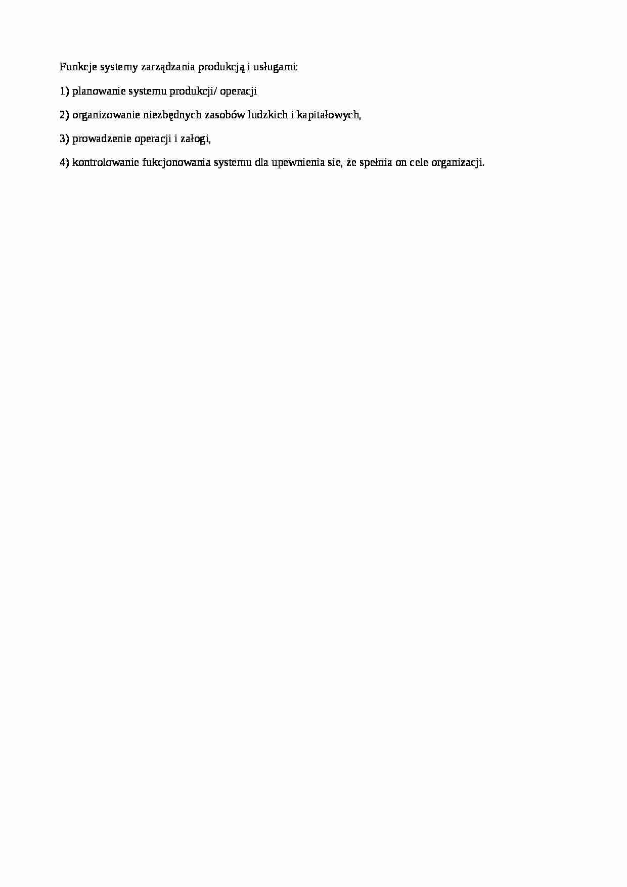 Funkcje systemu zarządzania produkcją i usługami - strona 1