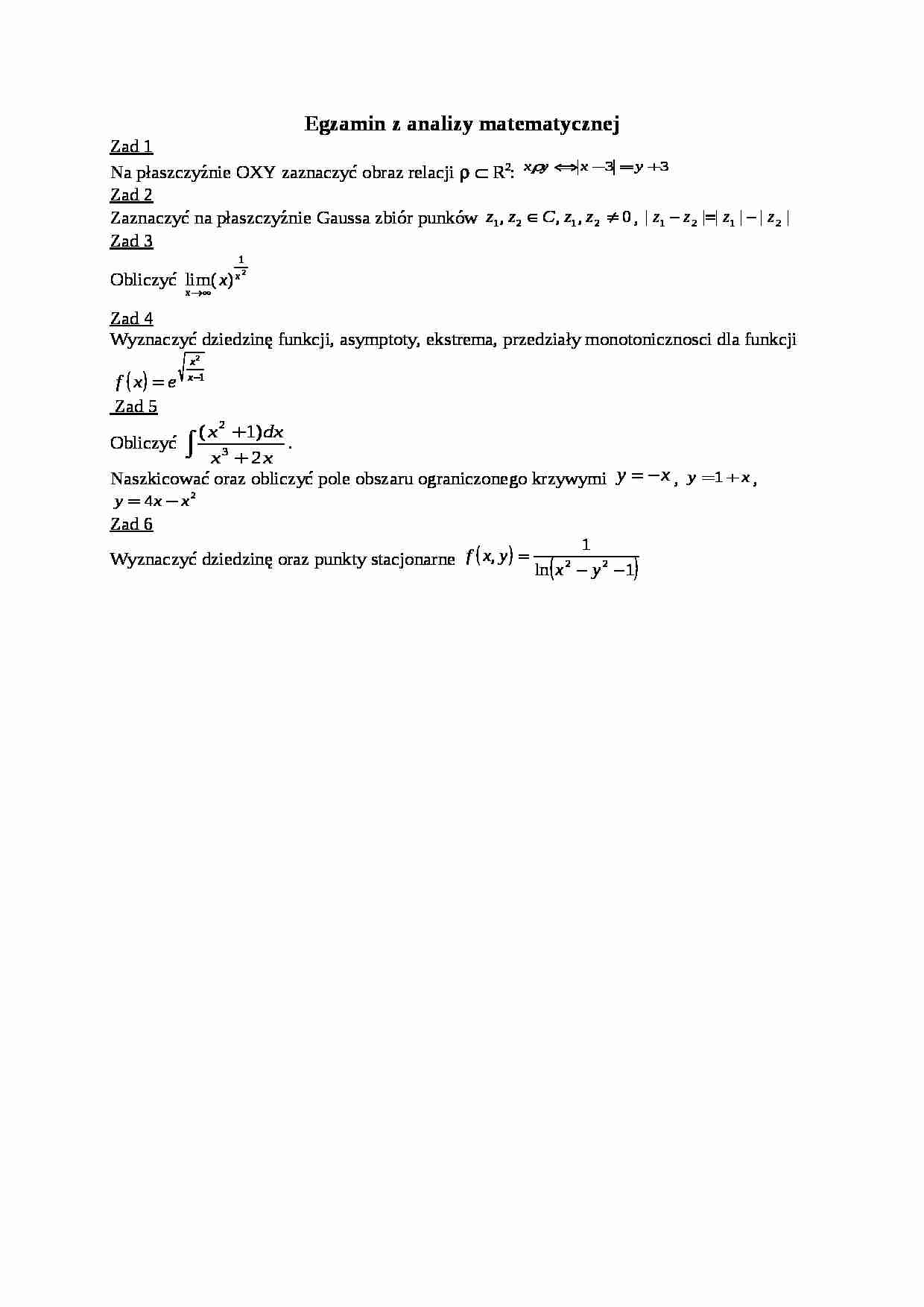 Zadania z analizy matematycznej - strona 1