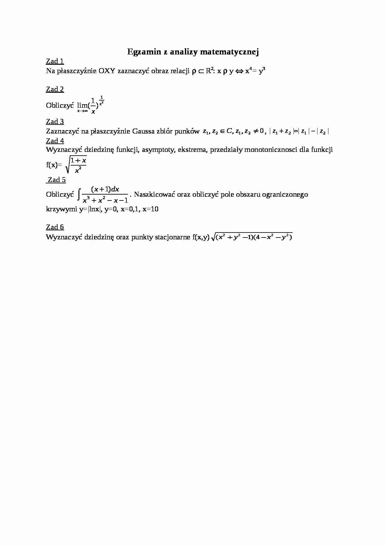 Analiza matematyczna - ćwiczenia i egzamin - strona 1