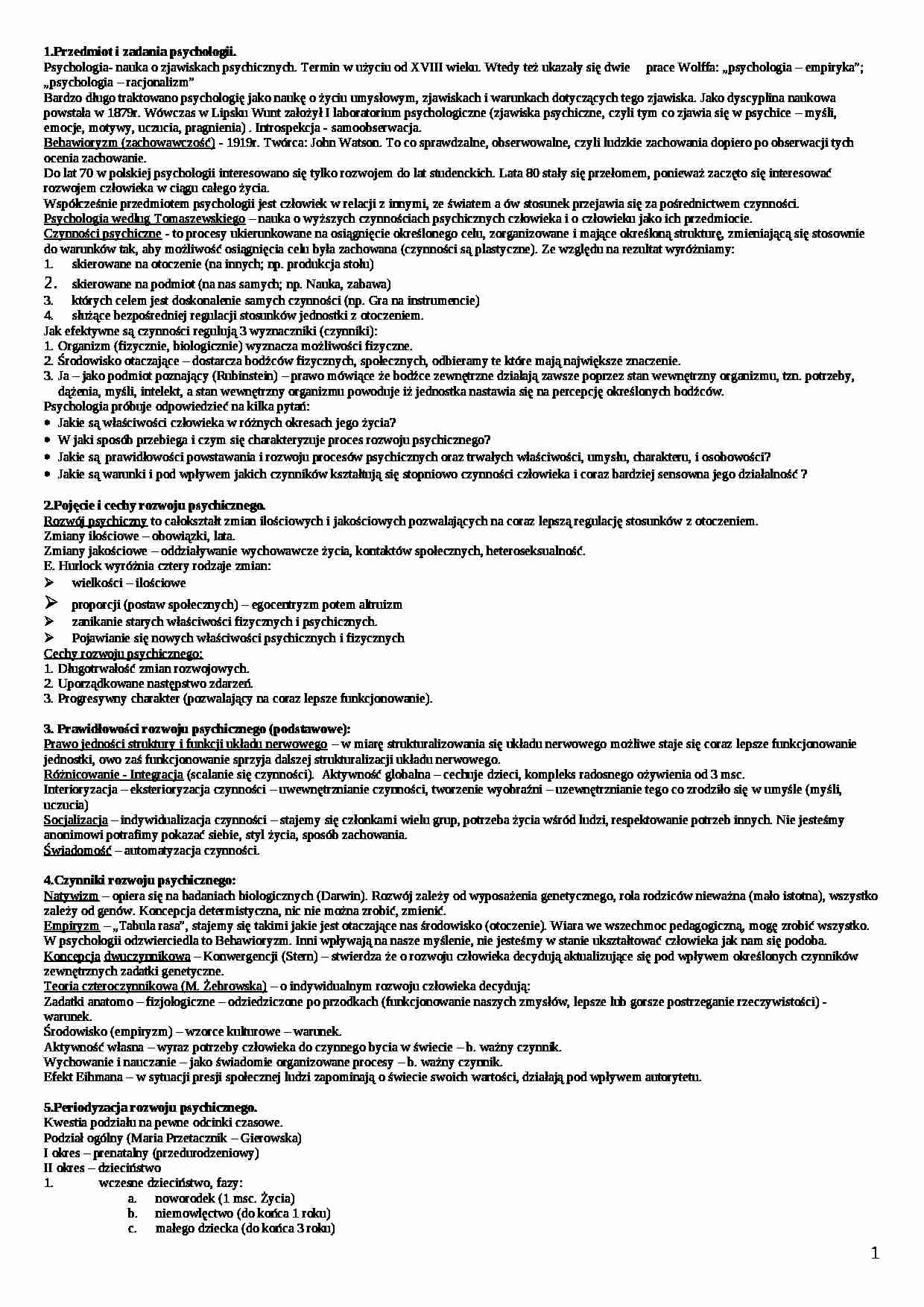 Przedmiot i zadania psychologii - strona 1