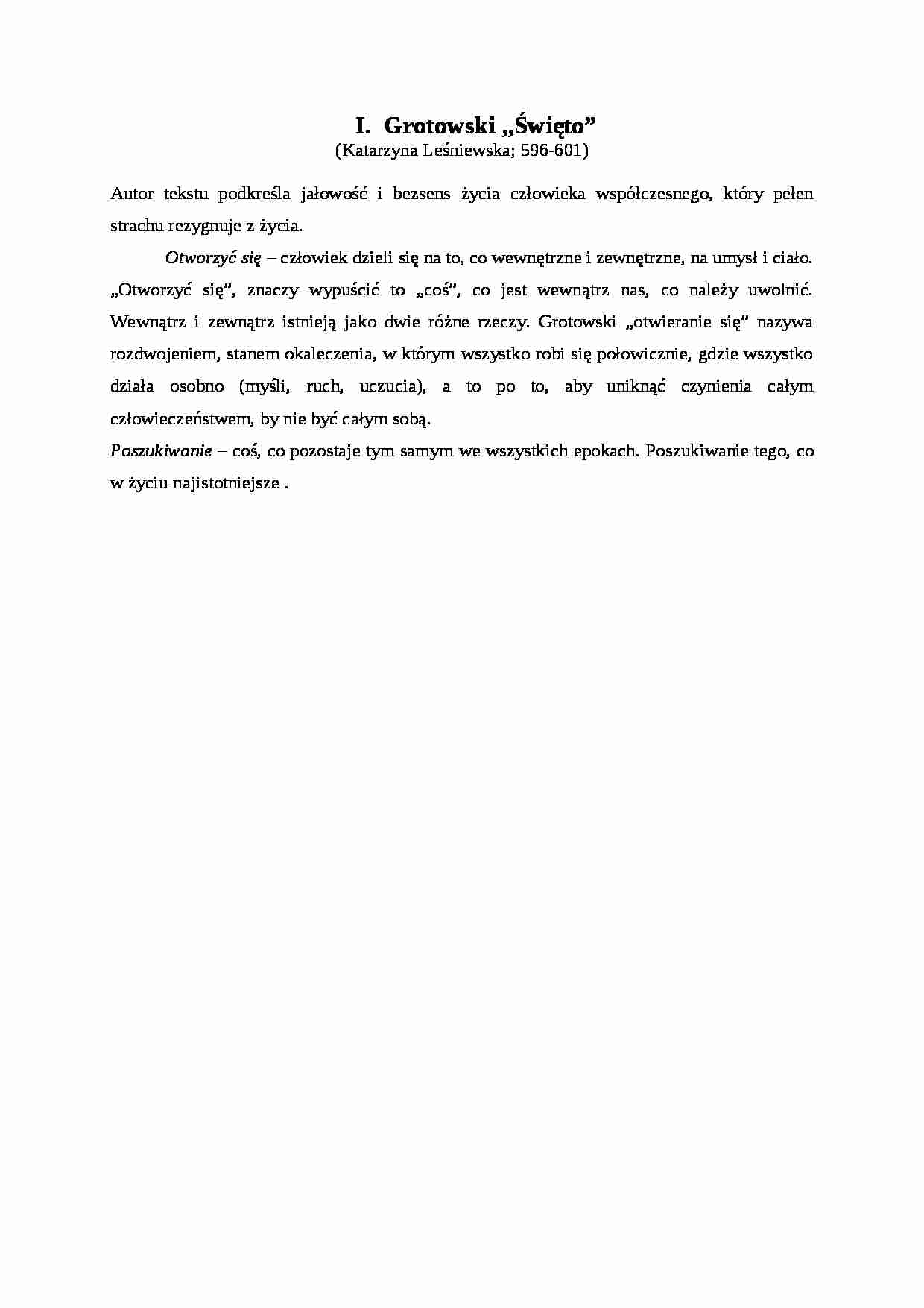Opracowania, Grotowski- Święto - strona 1
