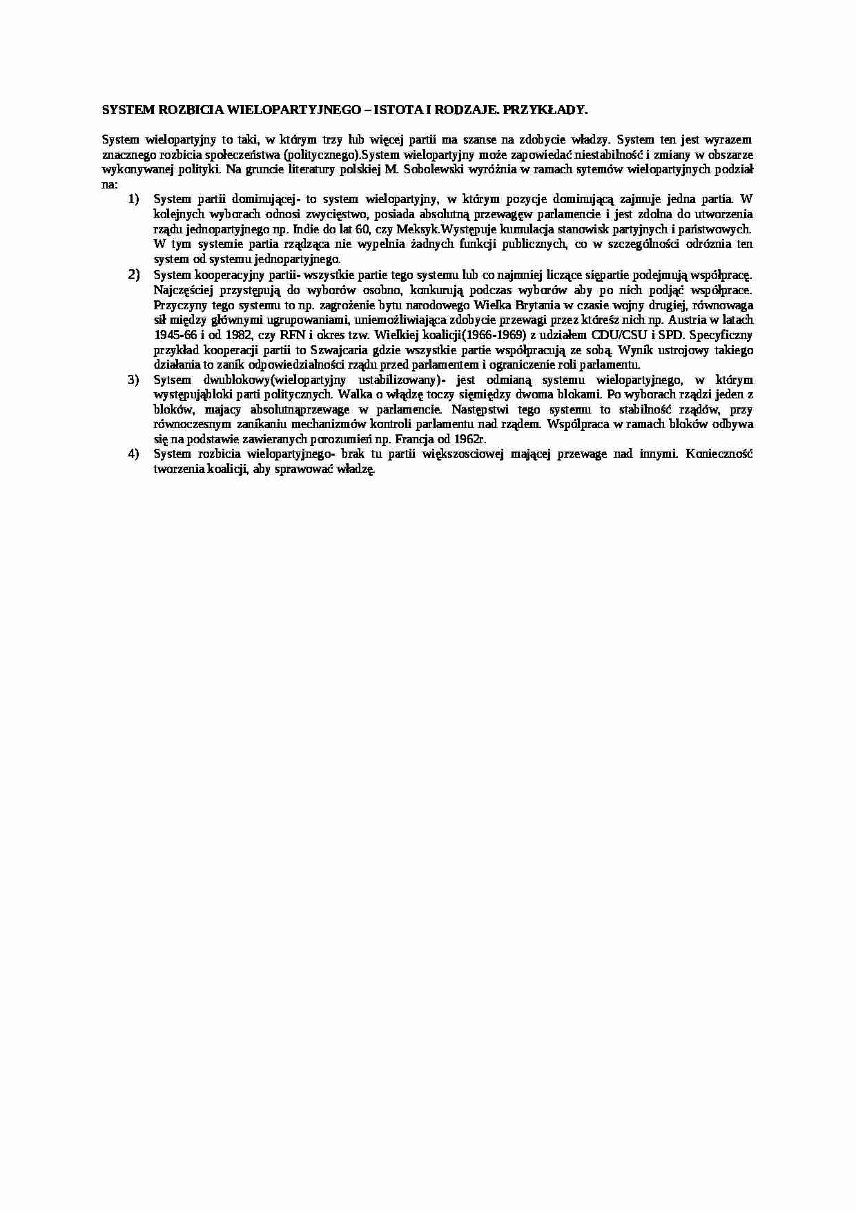 System rozbicia wielopartyjnego-istota i rodzaje - strona 1