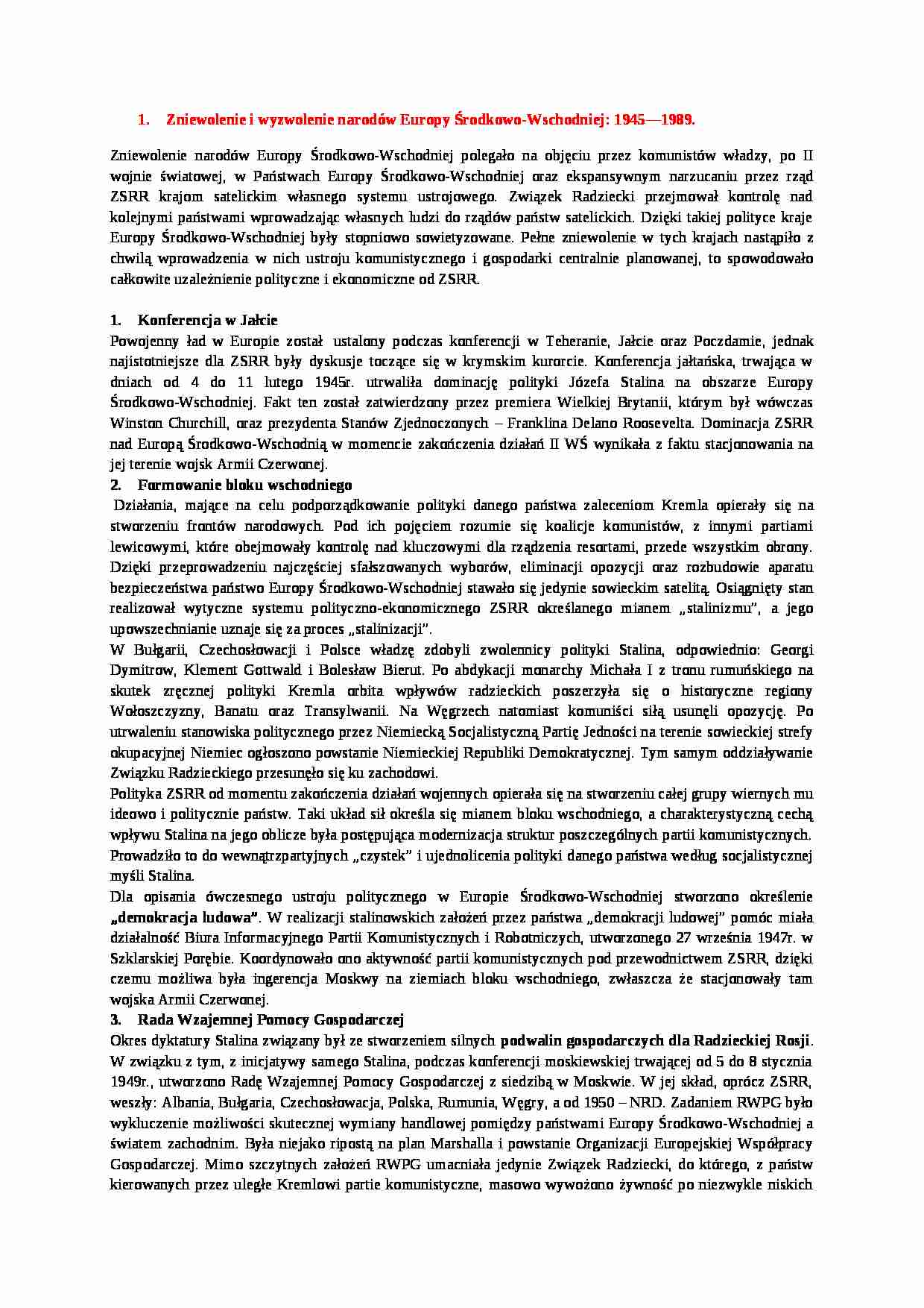 Zniewolenie i wyzwolenie narodów Europy Środkowo-Wschodniej 1945-1989  - strona 1