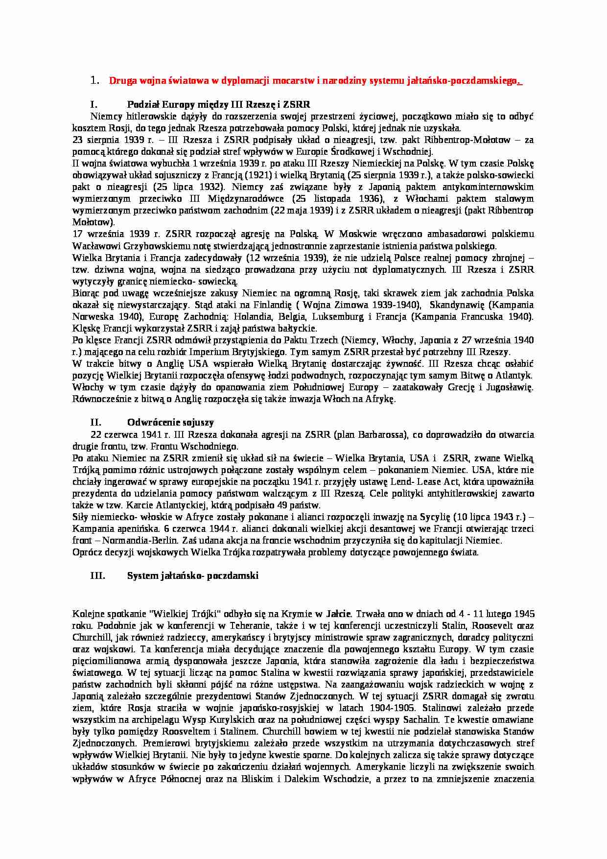  Druga wojna światowa w dyplomacji mocarstw i narodziny systemu jałtańsko-poczdamskiego - strona 1