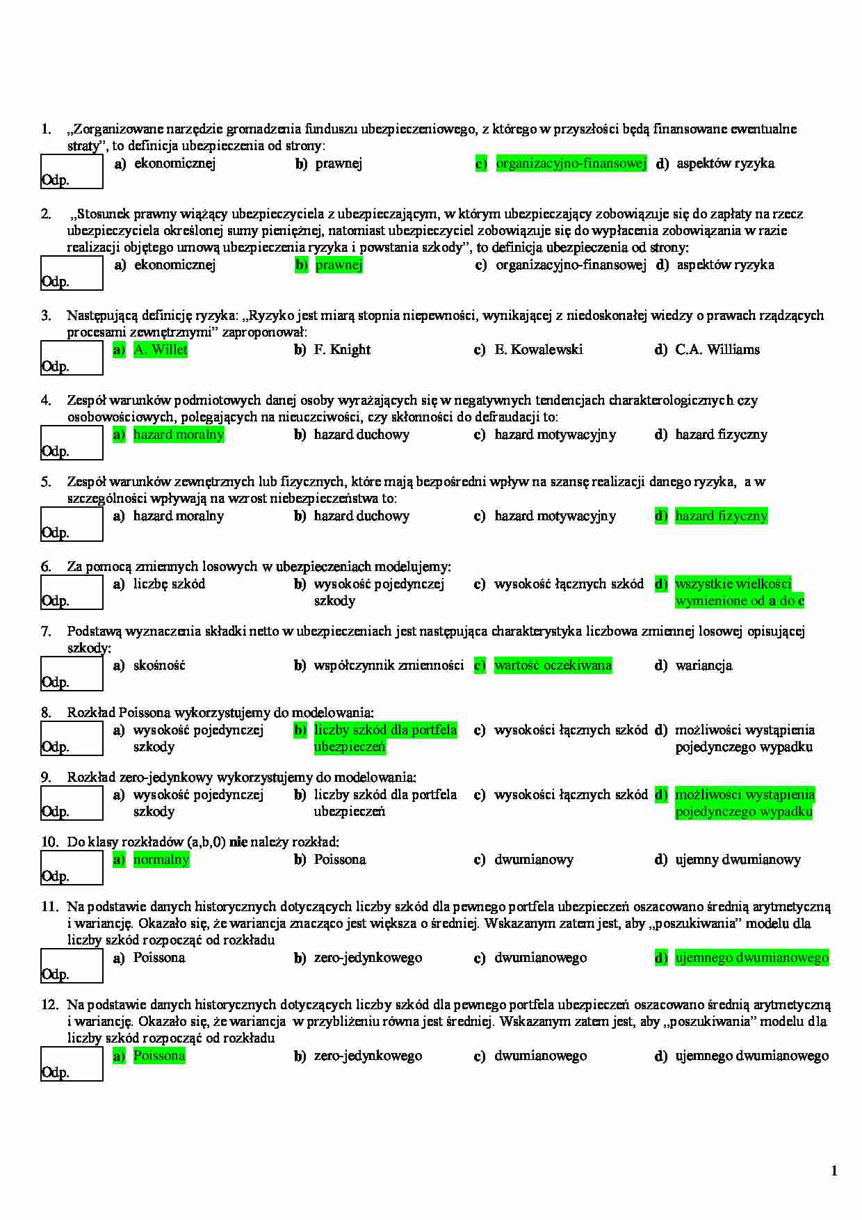 Metody aktuarialne - test - strona 1
