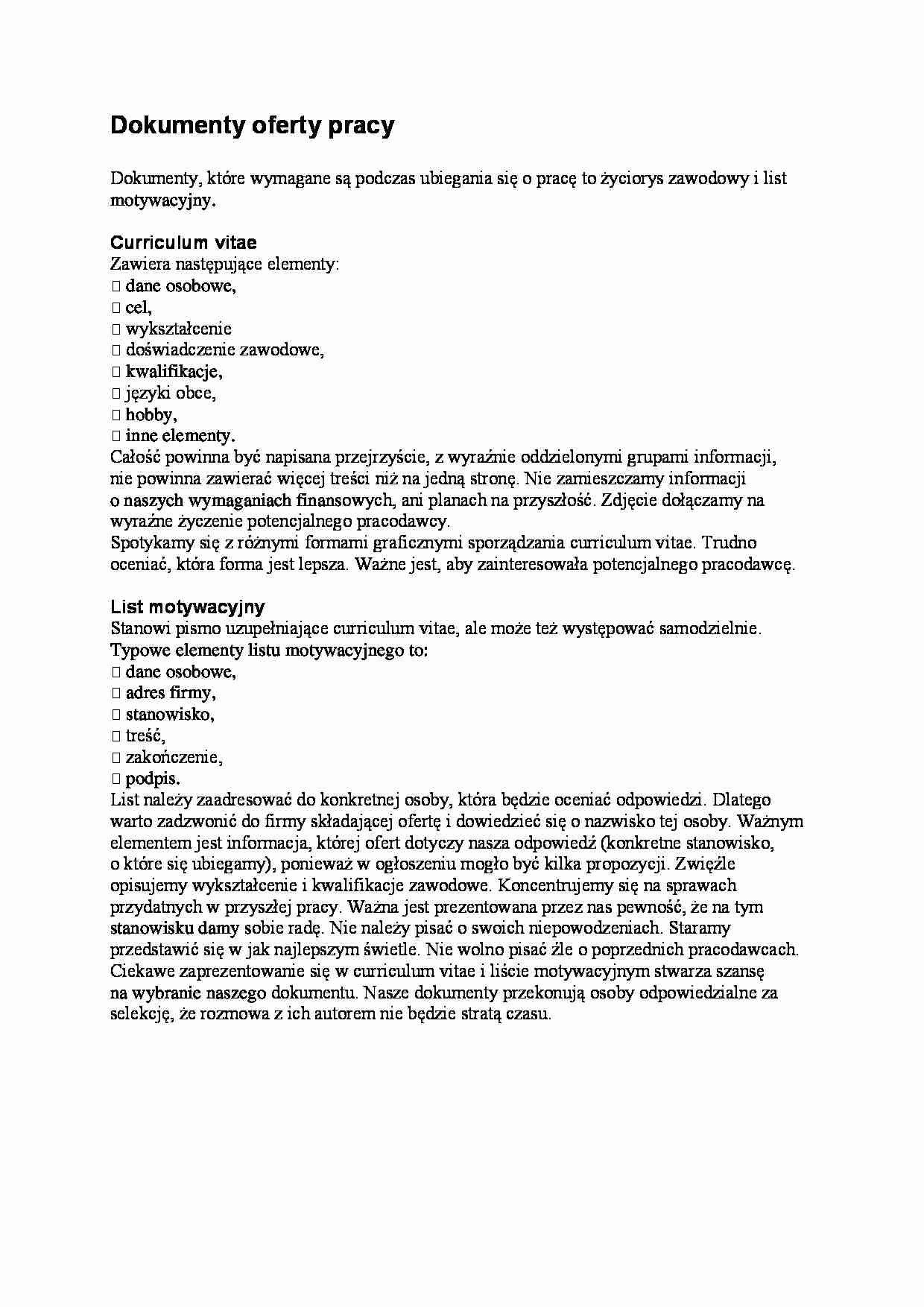 Dokumenty oferty pracy - strona 1