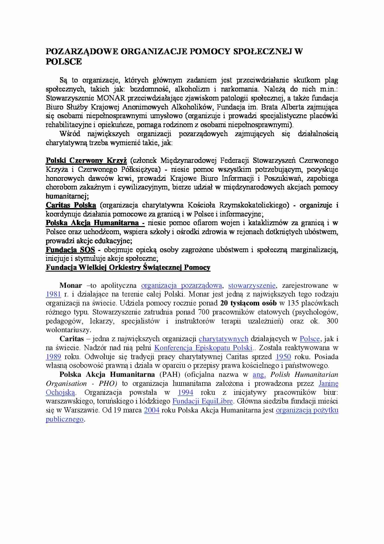 Pozarządowe organizacje pomocy społecznej w Polsce - strona 1