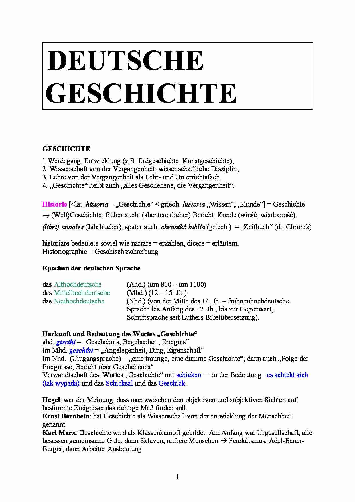 Deutsche Geschichte - opracowanie - strona 1