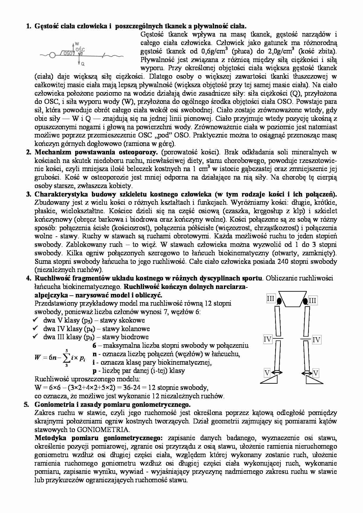 Opracowanie na egzamin - Gęstość ciała człowieka - strona 1