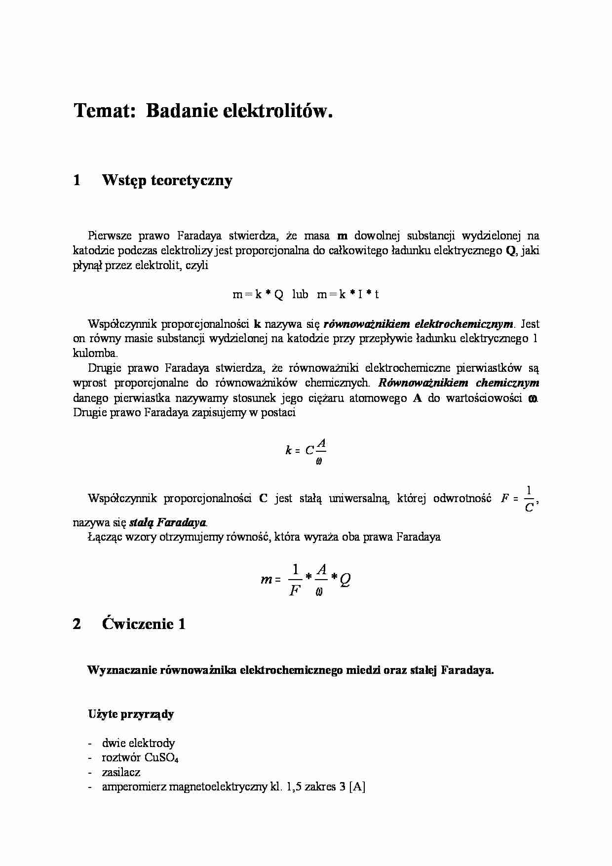 Fizyka - Badanie elektrolitów - strona 1